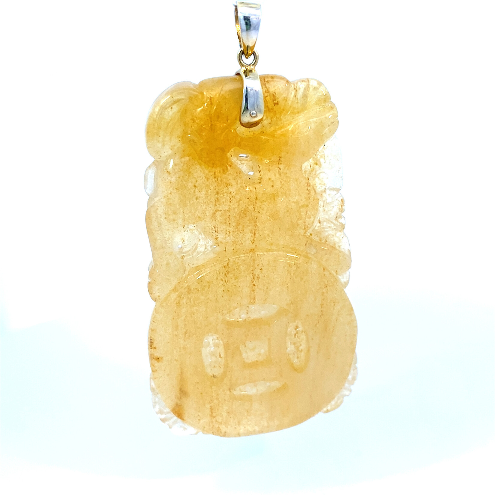 18K Yellow Gold Yellow Horse Carved Jade Pendant