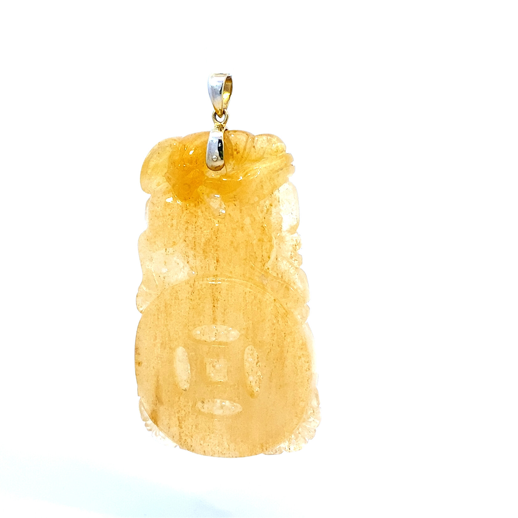 18K Yellow Gold Yellow Horse Carved Jade Pendant