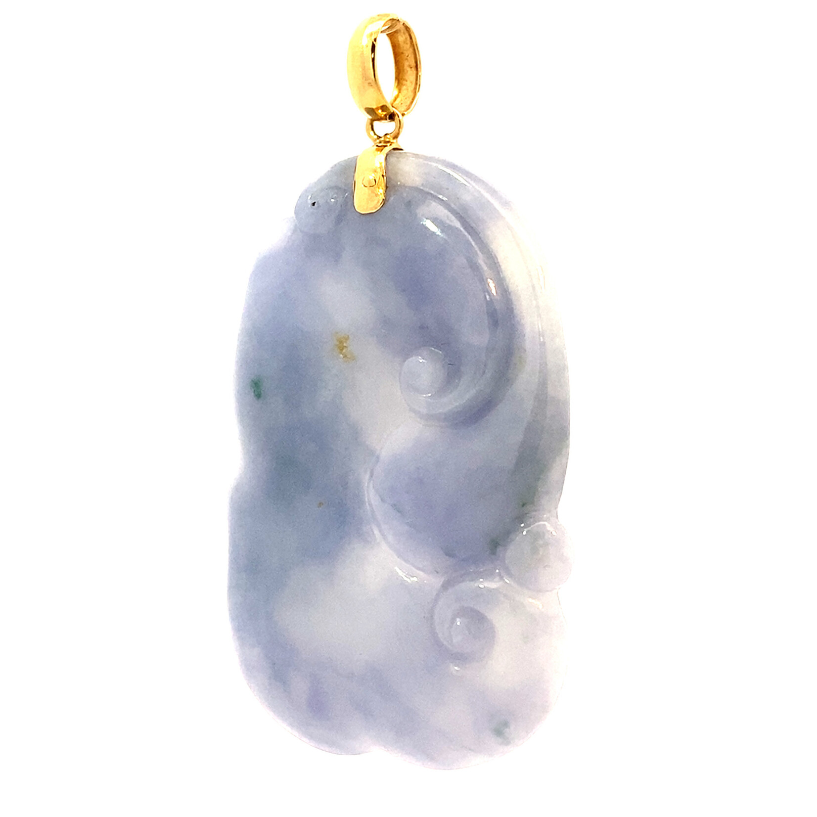 18K Yellow Gold Burmese Jade 2 Fish Pendant