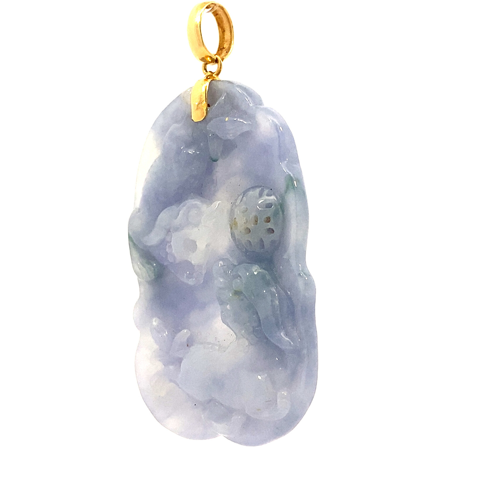 18K Yellow Gold Burmese Jade 2 Fish Pendant