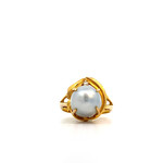 18K Yellow Gold Grey Pearl Baroque Ring sz 7