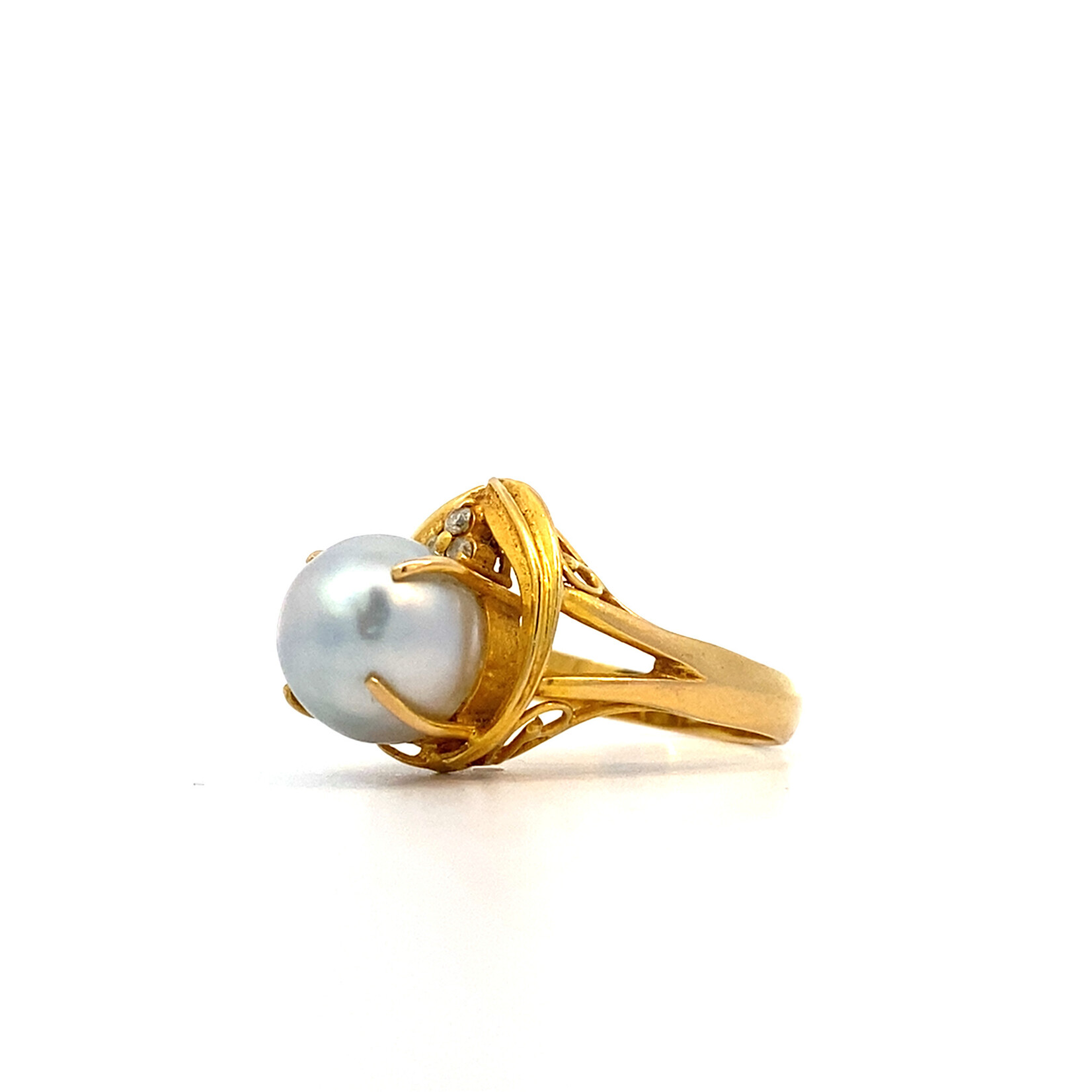 18K Yellow Gold Grey Pearl Baroque Ring sz 7