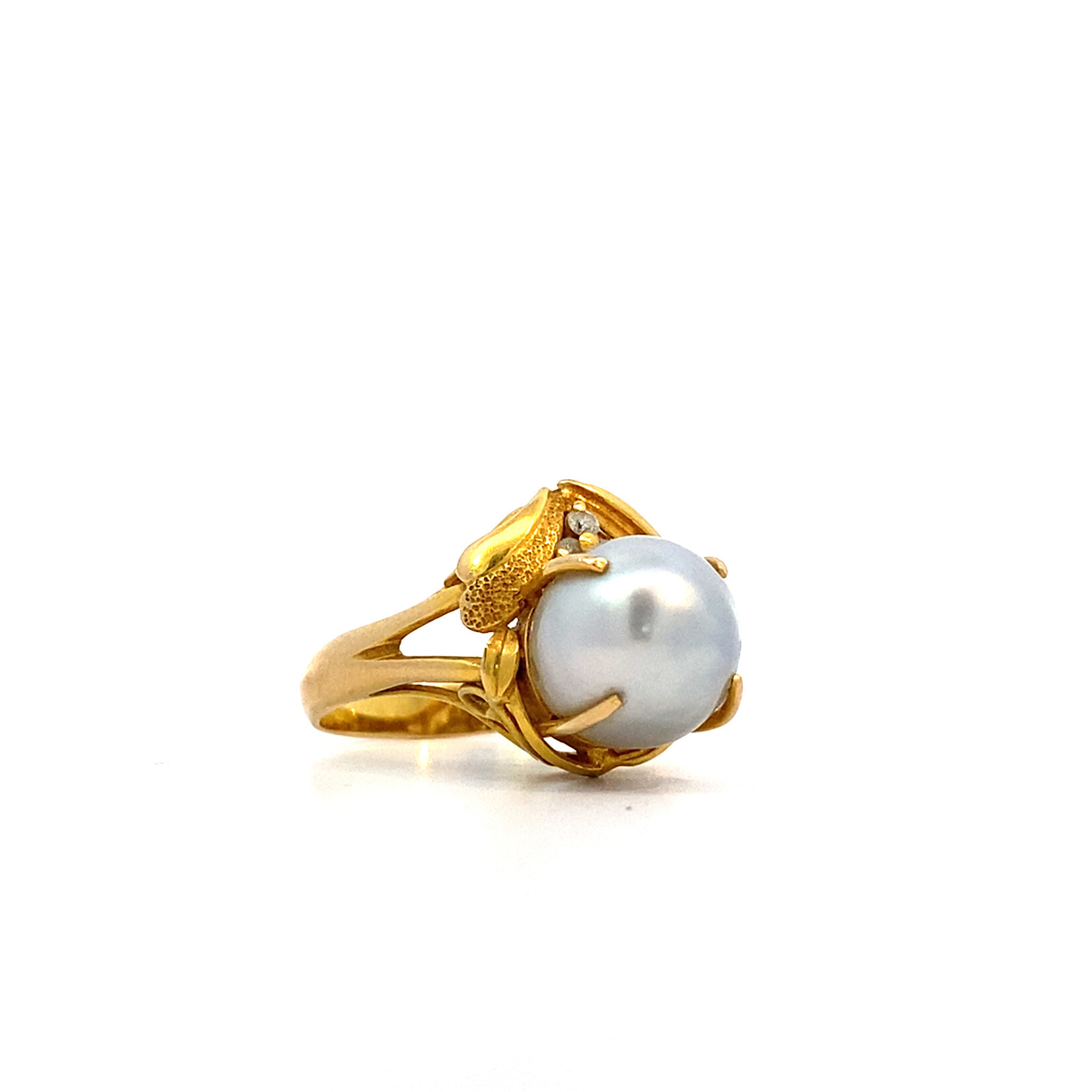 18K Yellow Gold Grey Pearl Baroque Ring sz 7