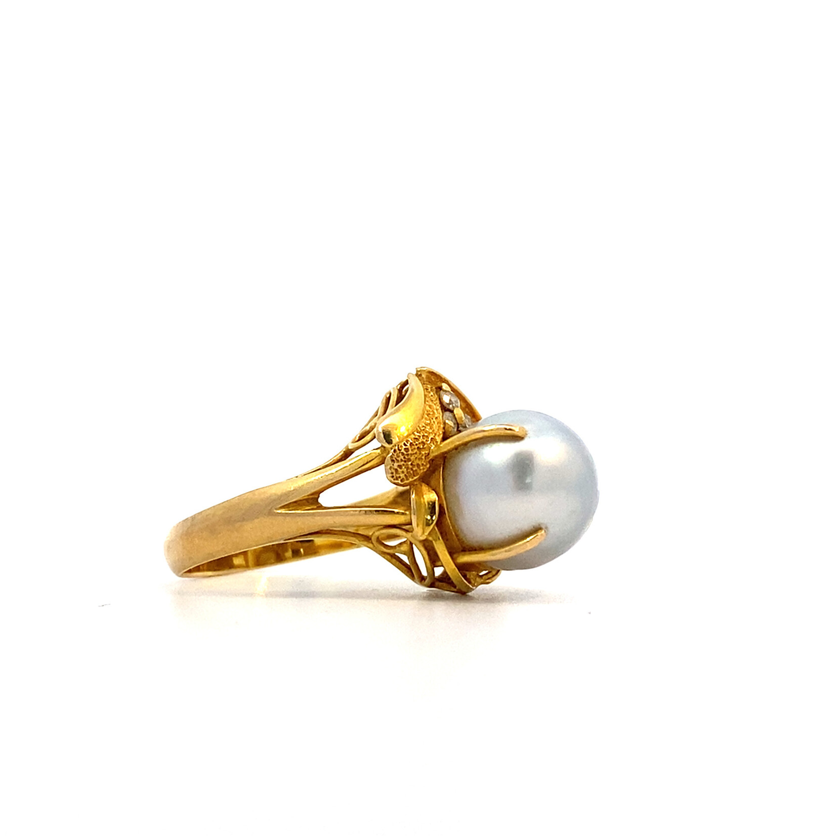 18K Yellow Gold Grey Pearl Baroque Ring size 7