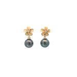 14K Yellow Gold 10mm Plumeria with  Diamond & Tahitian Pearls