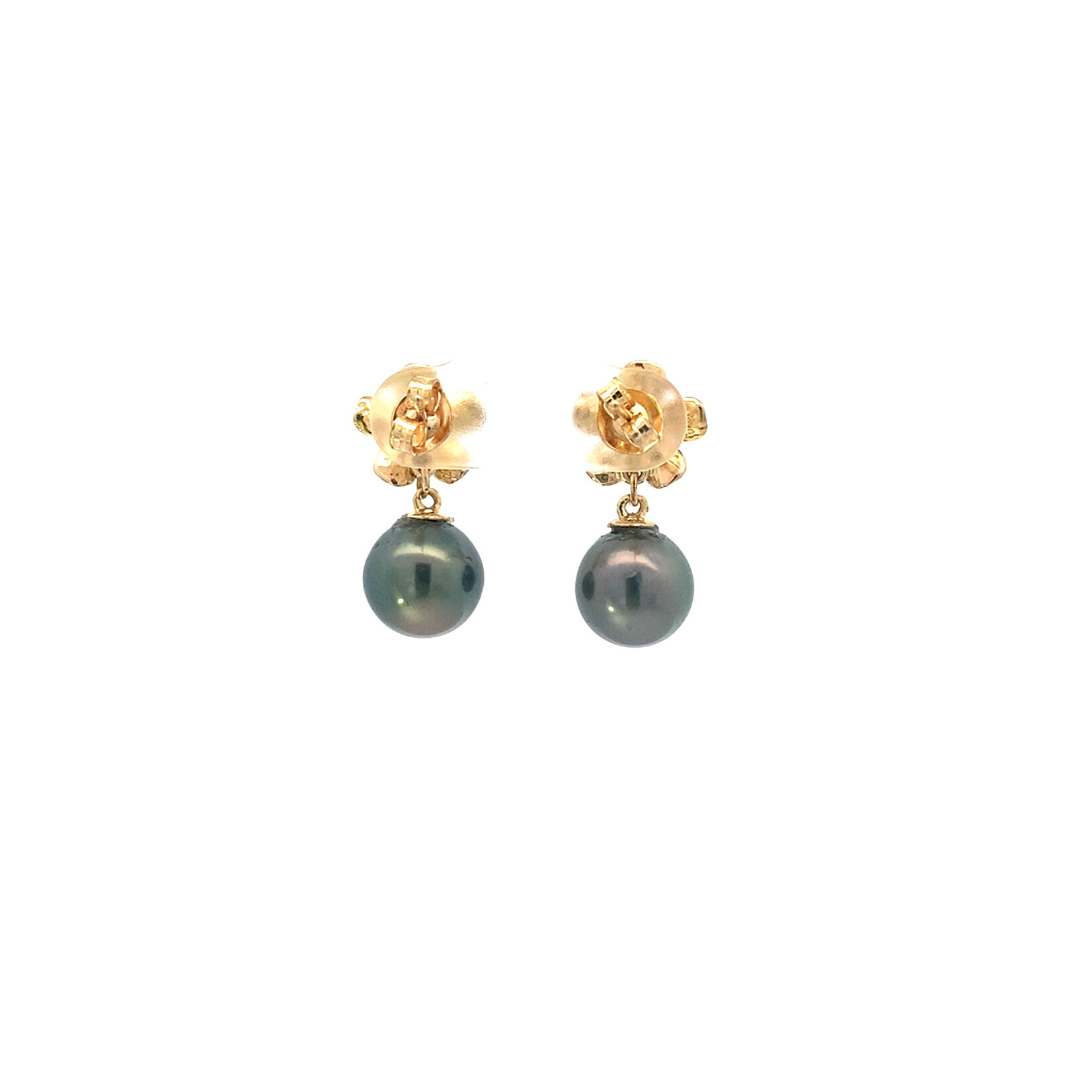 14K Yellow Gold 10mm Plumeria with  Diamond & Tahitian Pearls