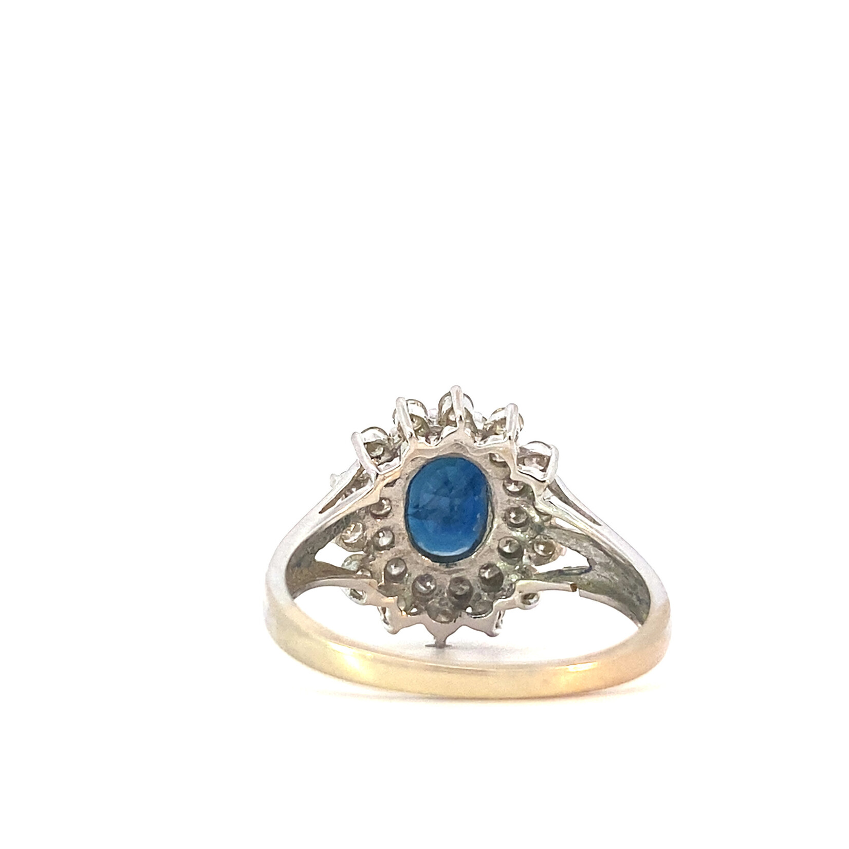 14K White Gold Sapphire with Diamond Halo ring size 8.5 D+/-.70ctw Sa1.8ct