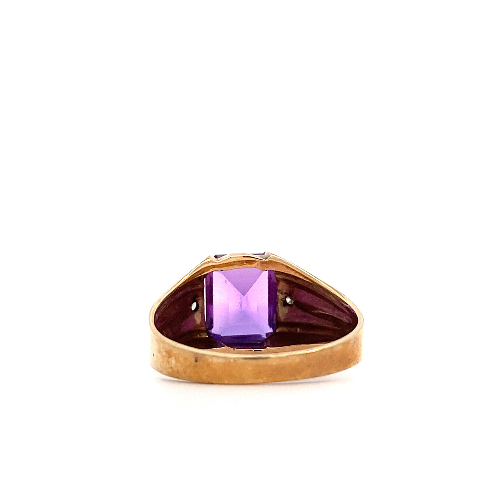 10K Yellow Gold Synthetic Amethyst & White Stone Ring sz9.75