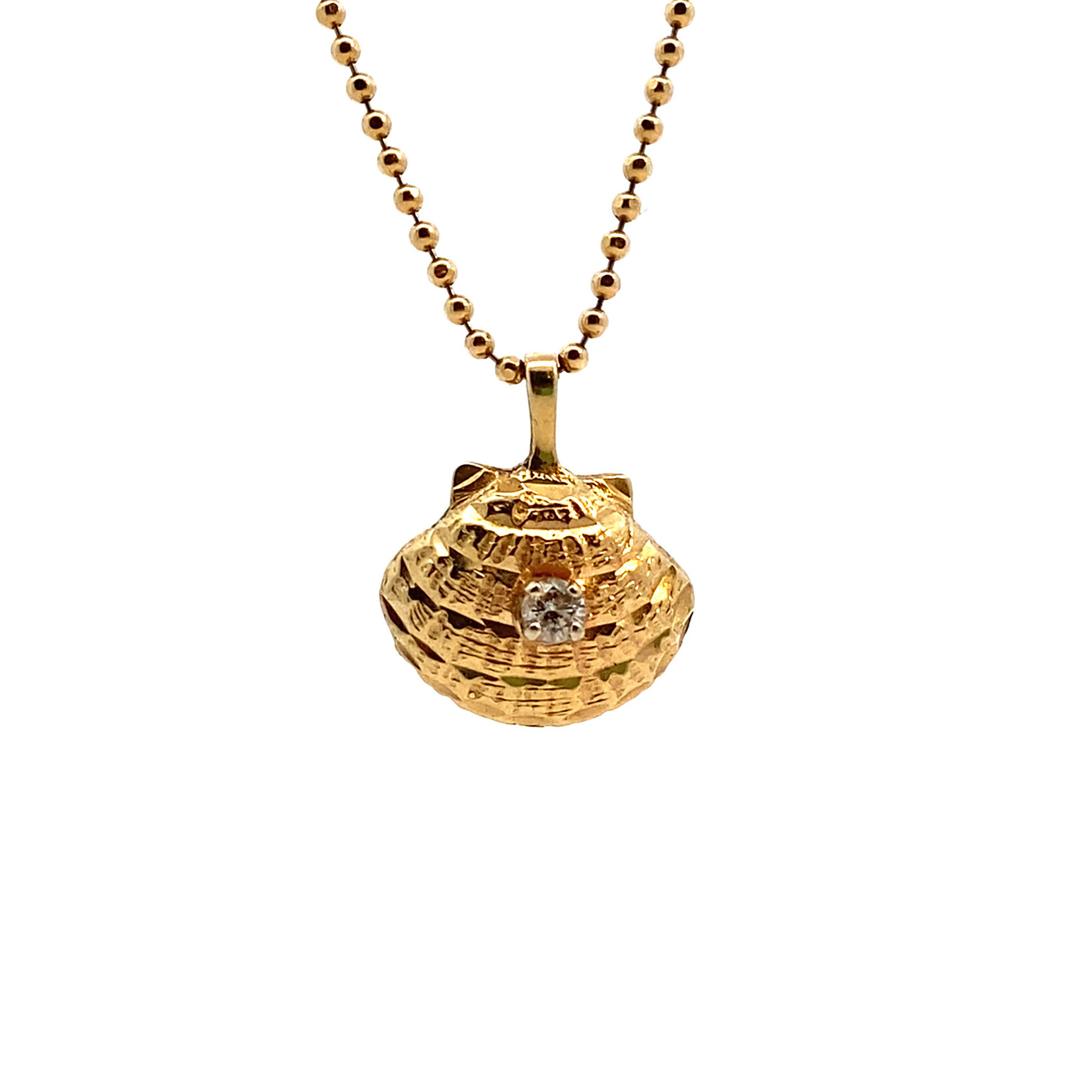 14K Yellow Gold Diamond Sea Shell on 20"  Ball Chain