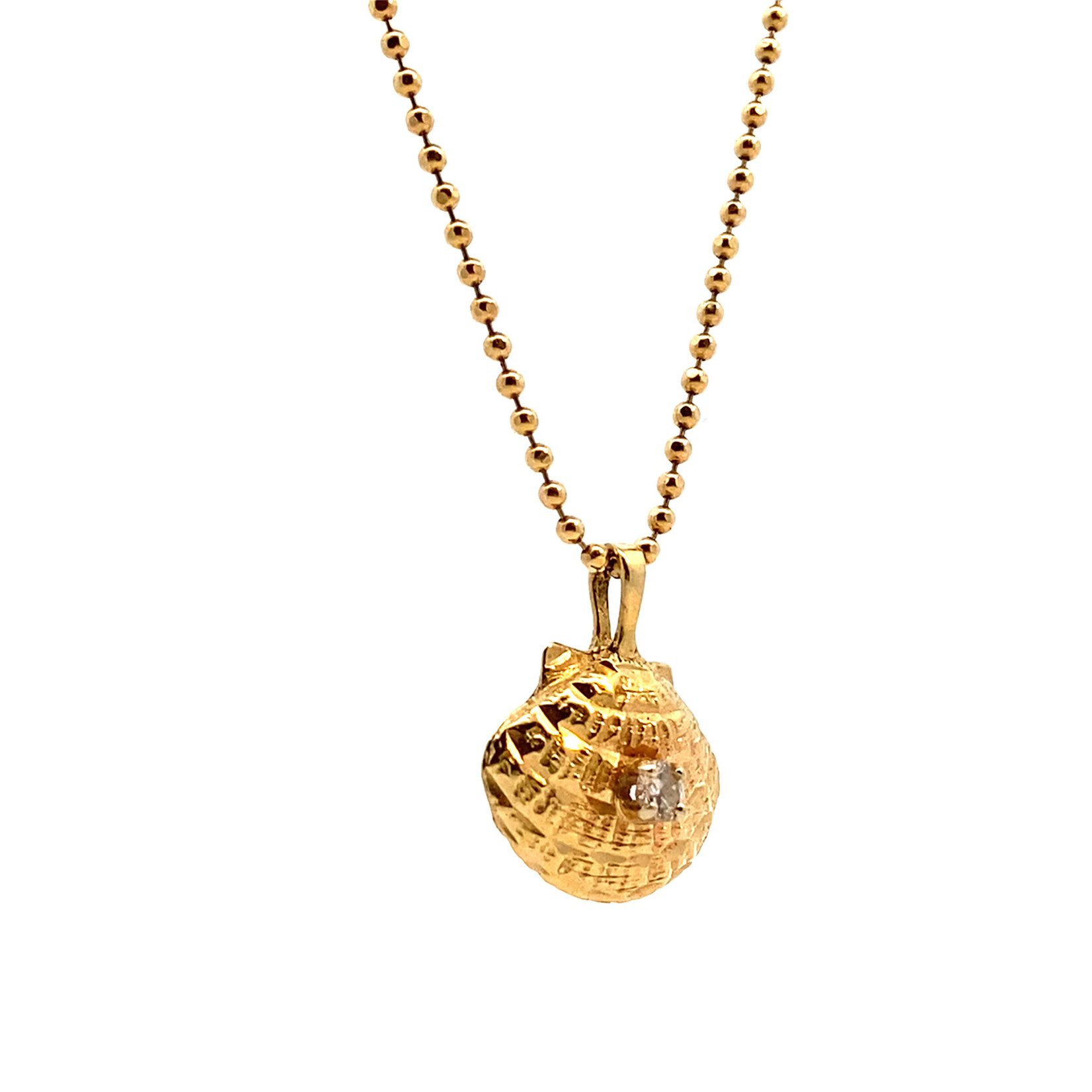 14K Yellow Gold Diamond Sea Shell on 20"  Ball Chain