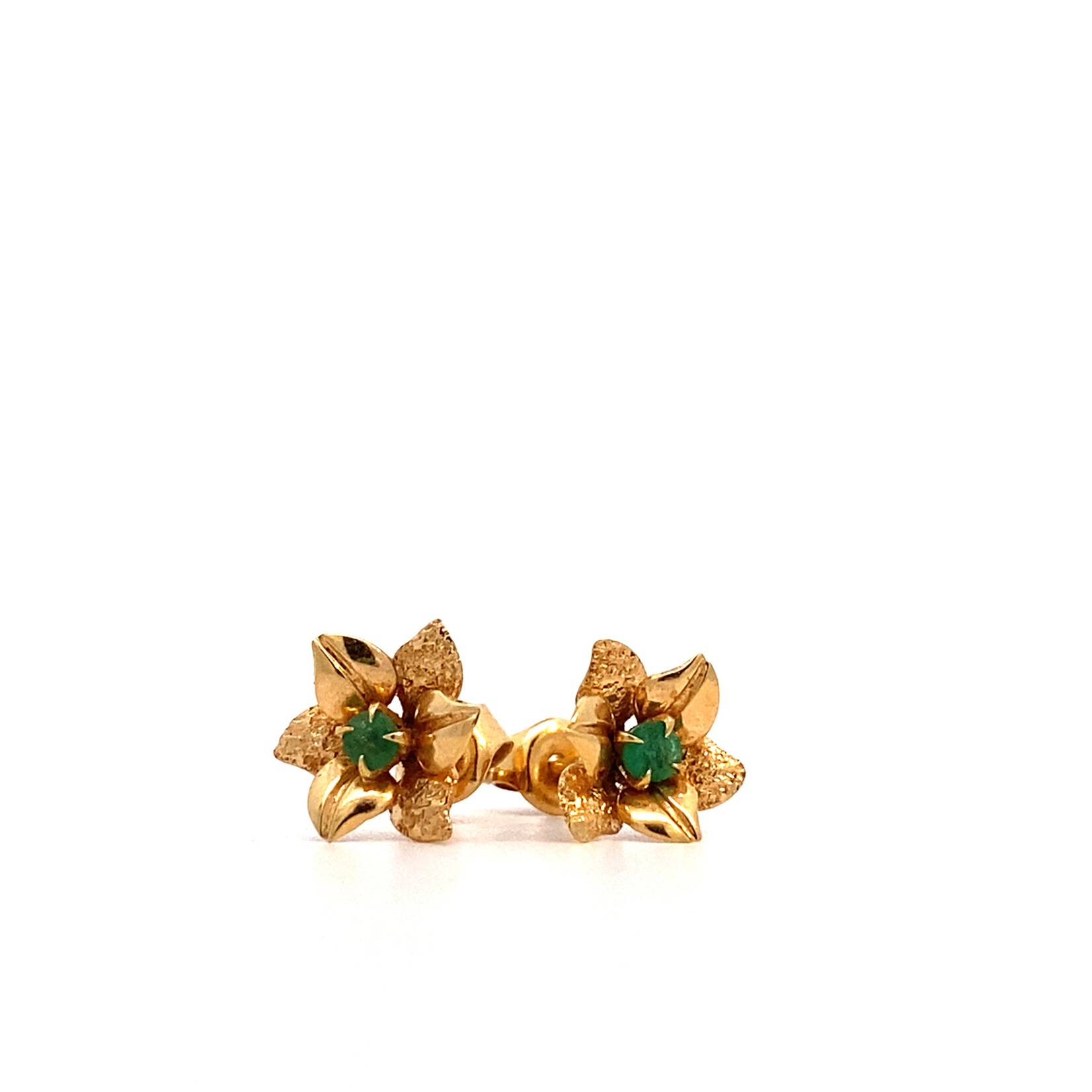 18K Yellow Gold Emerald Flower Earrings
