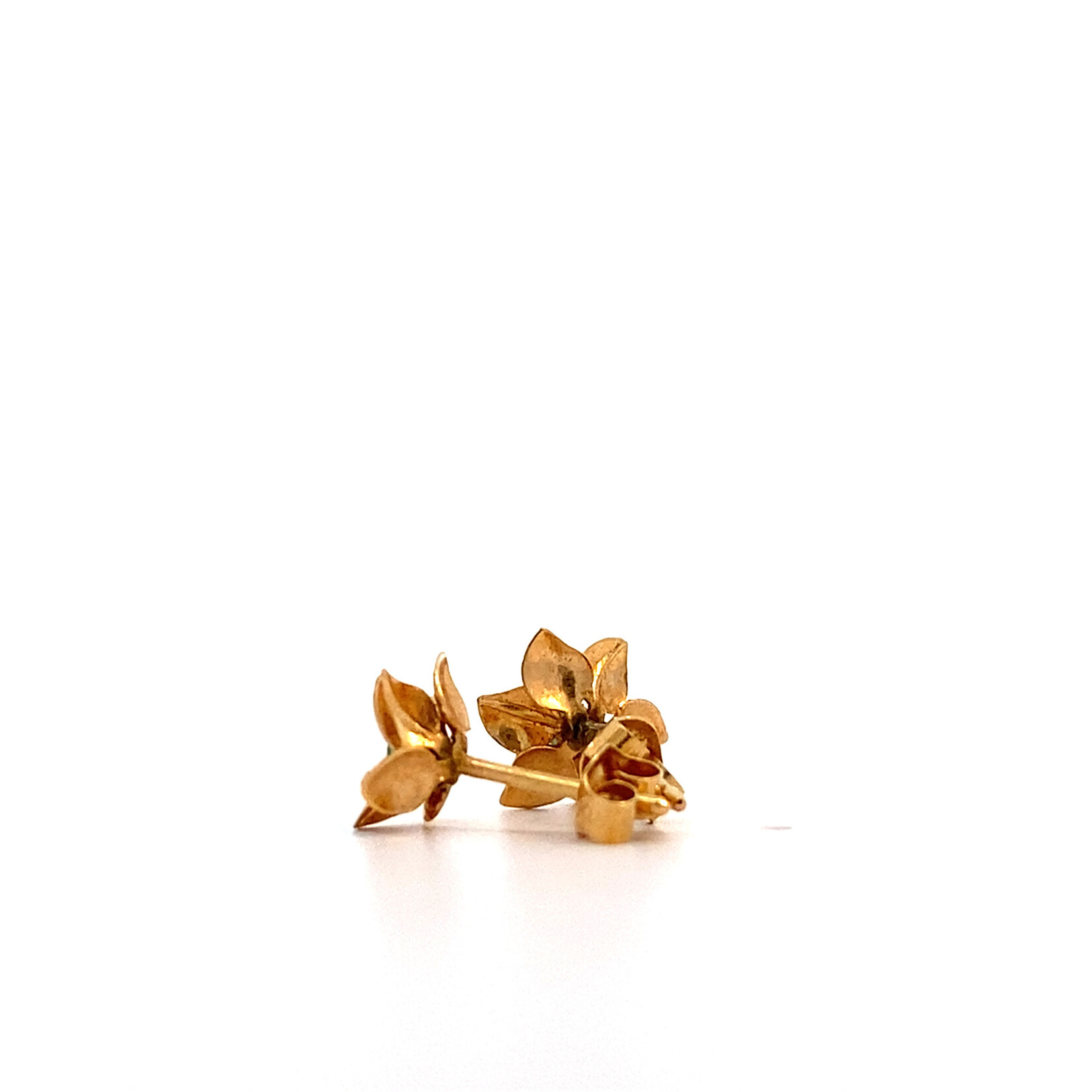18K Yellow Gold Emerald Flower Earrings