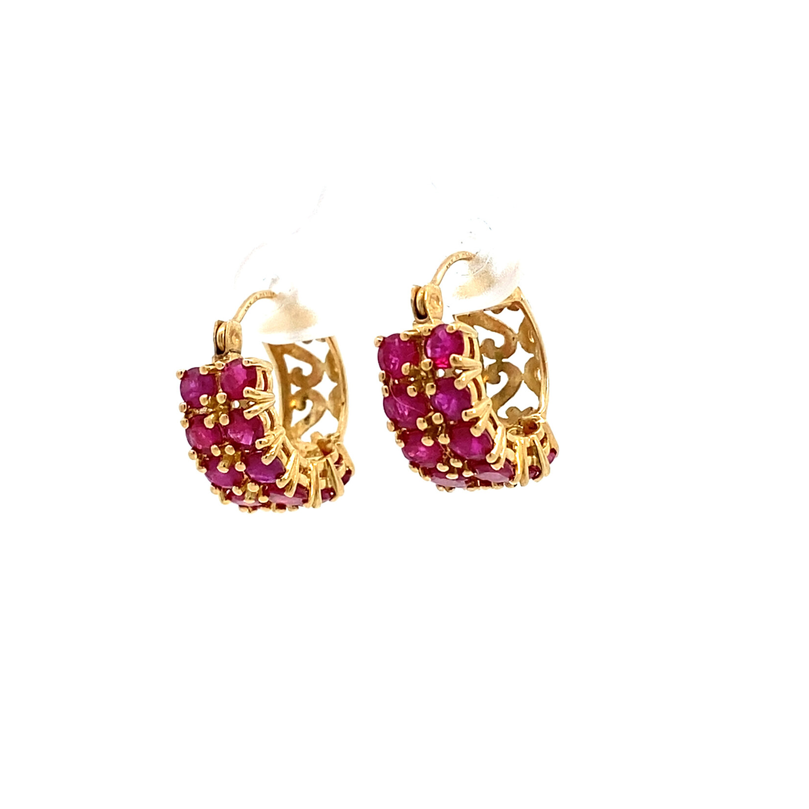 14K Yellow Gold Ruby Hoops