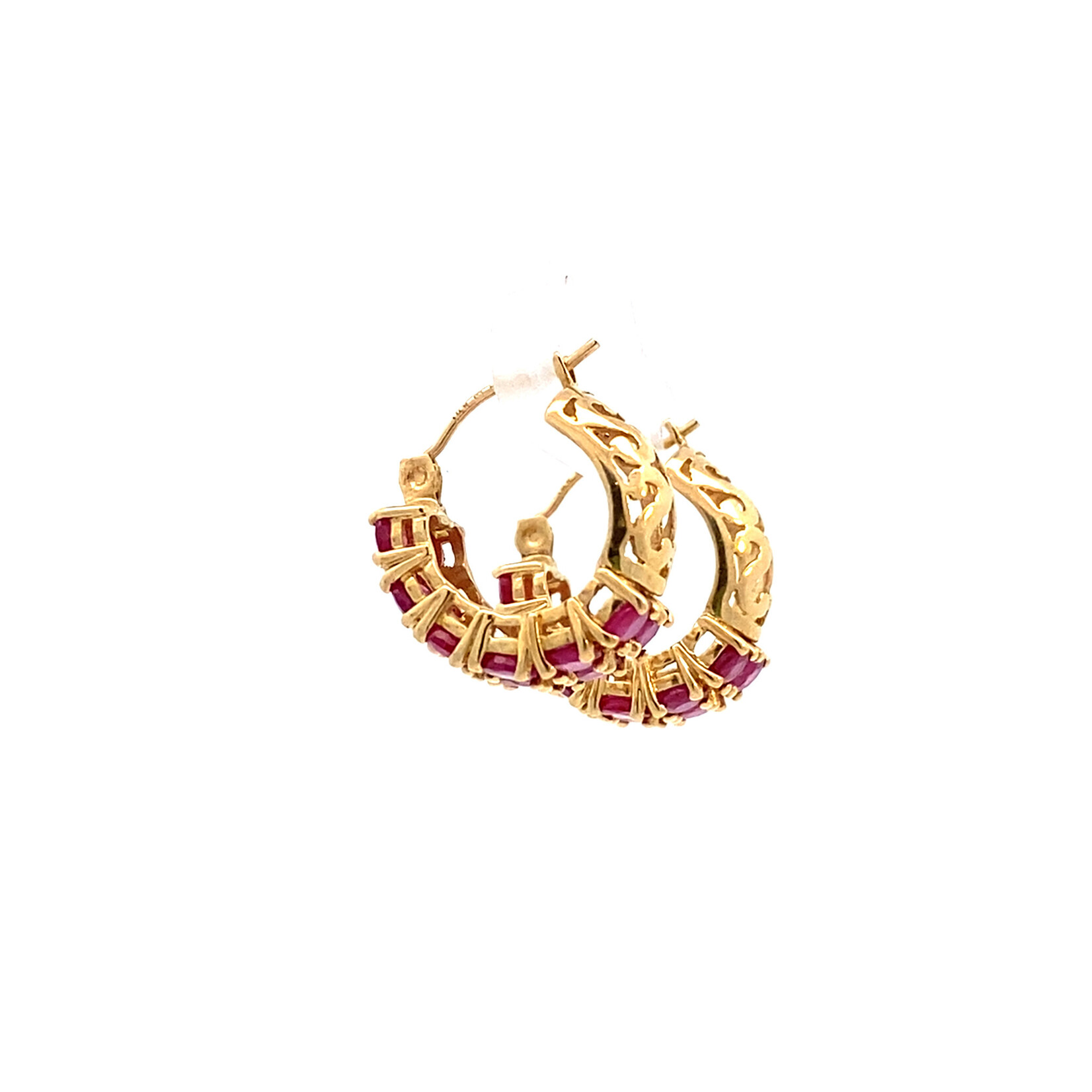 14K Yellow Gold Ruby Hoops