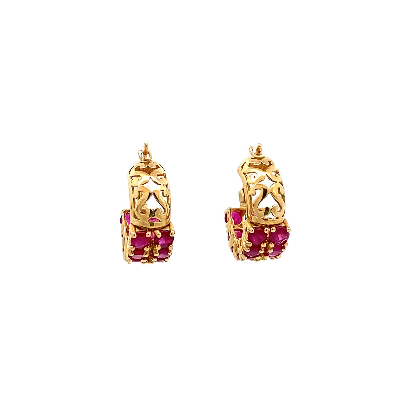 14K Yellow Gold Ruby Hoops