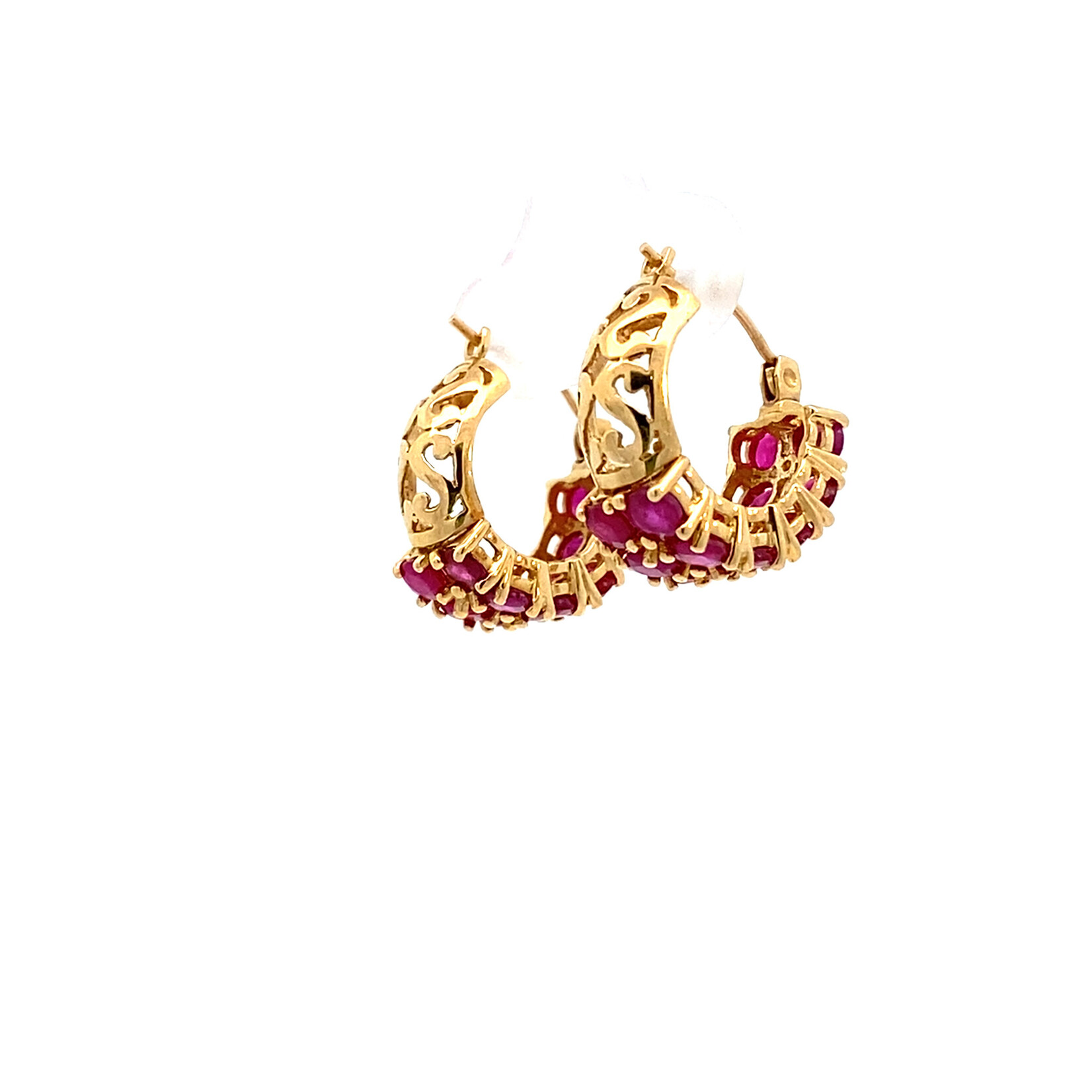 14K Yellow Gold Ruby Hoops