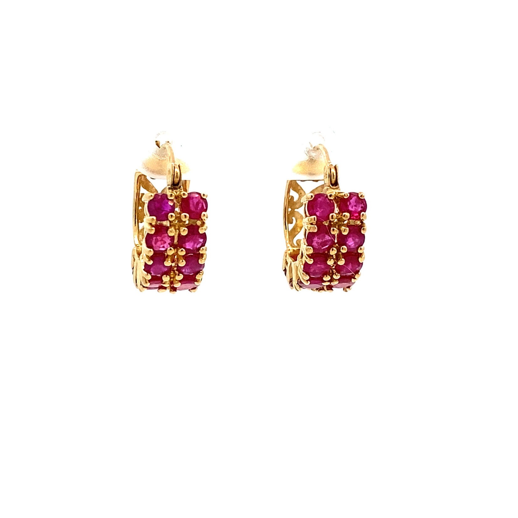 14K Yellow Gold Ruby Hoops