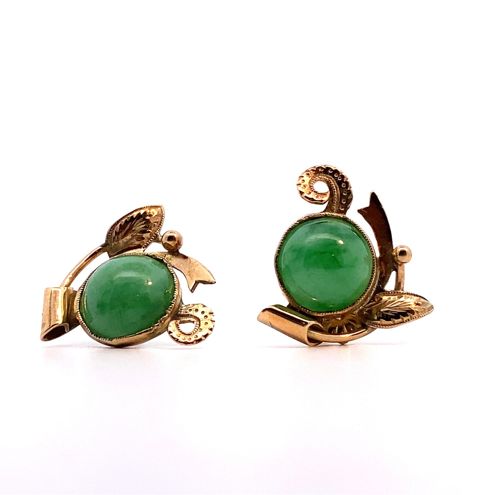 14K Yellow Gold Jade Earrings