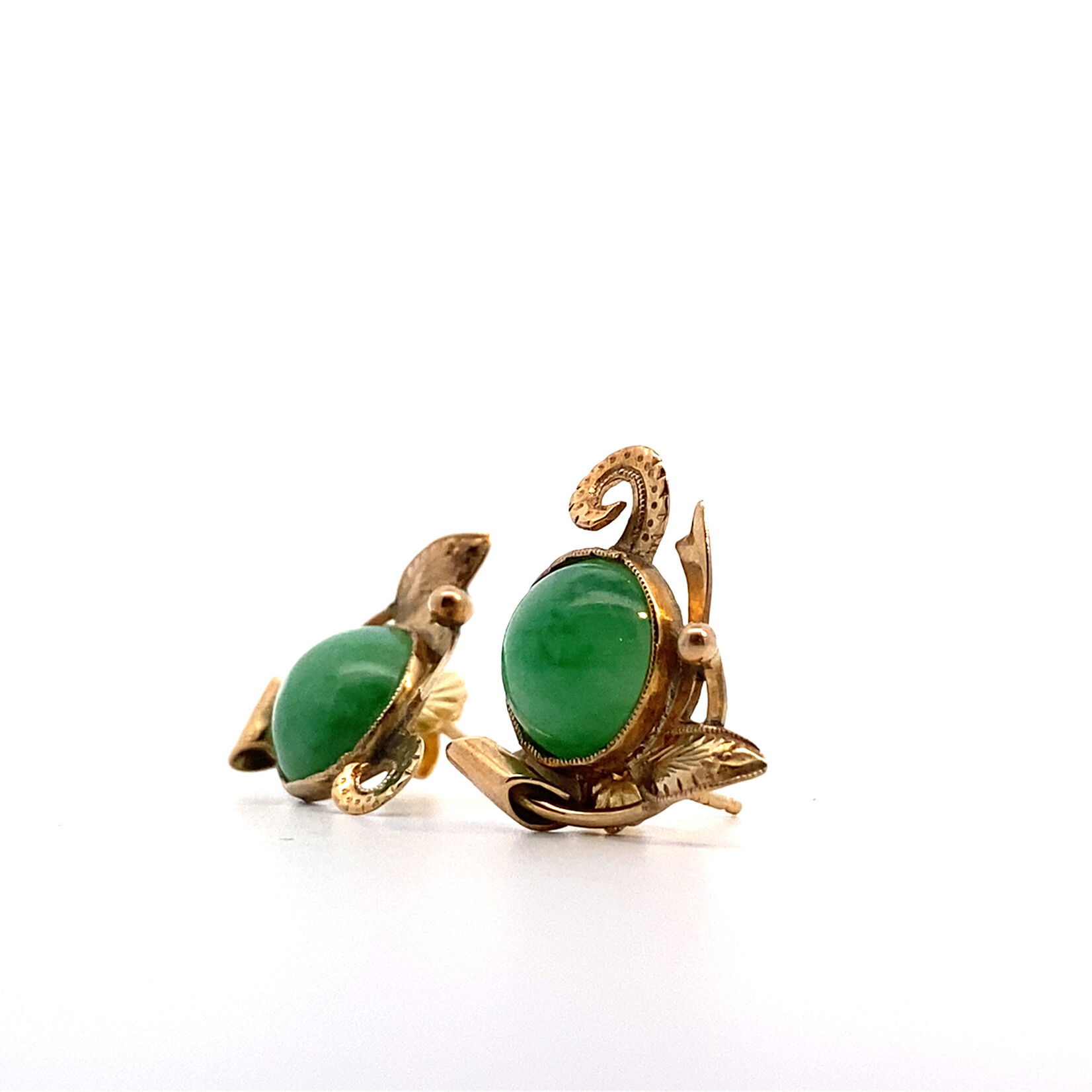 14K Yellow Gold Jade Earrings