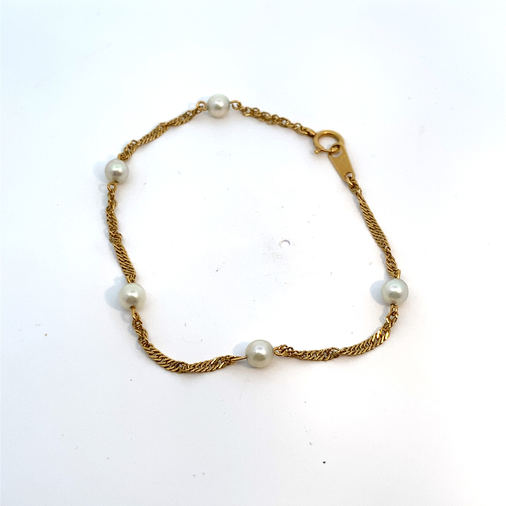 18K Yellow Gold 7" Akoya Pearl on Singapore Chain Bracelet