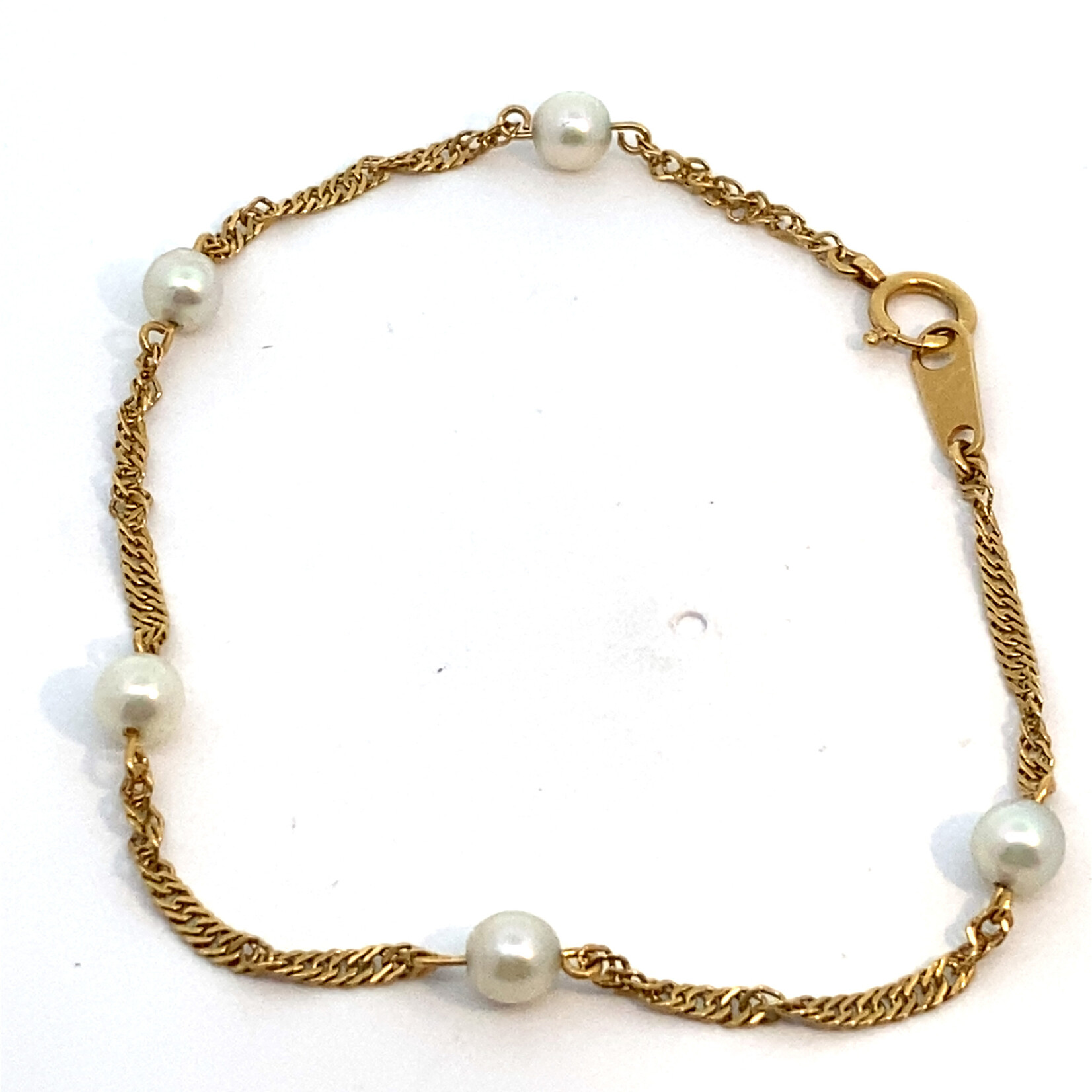 18K Yellow Gold 7" Akoya Pearl on Singapore Chain Bracelet