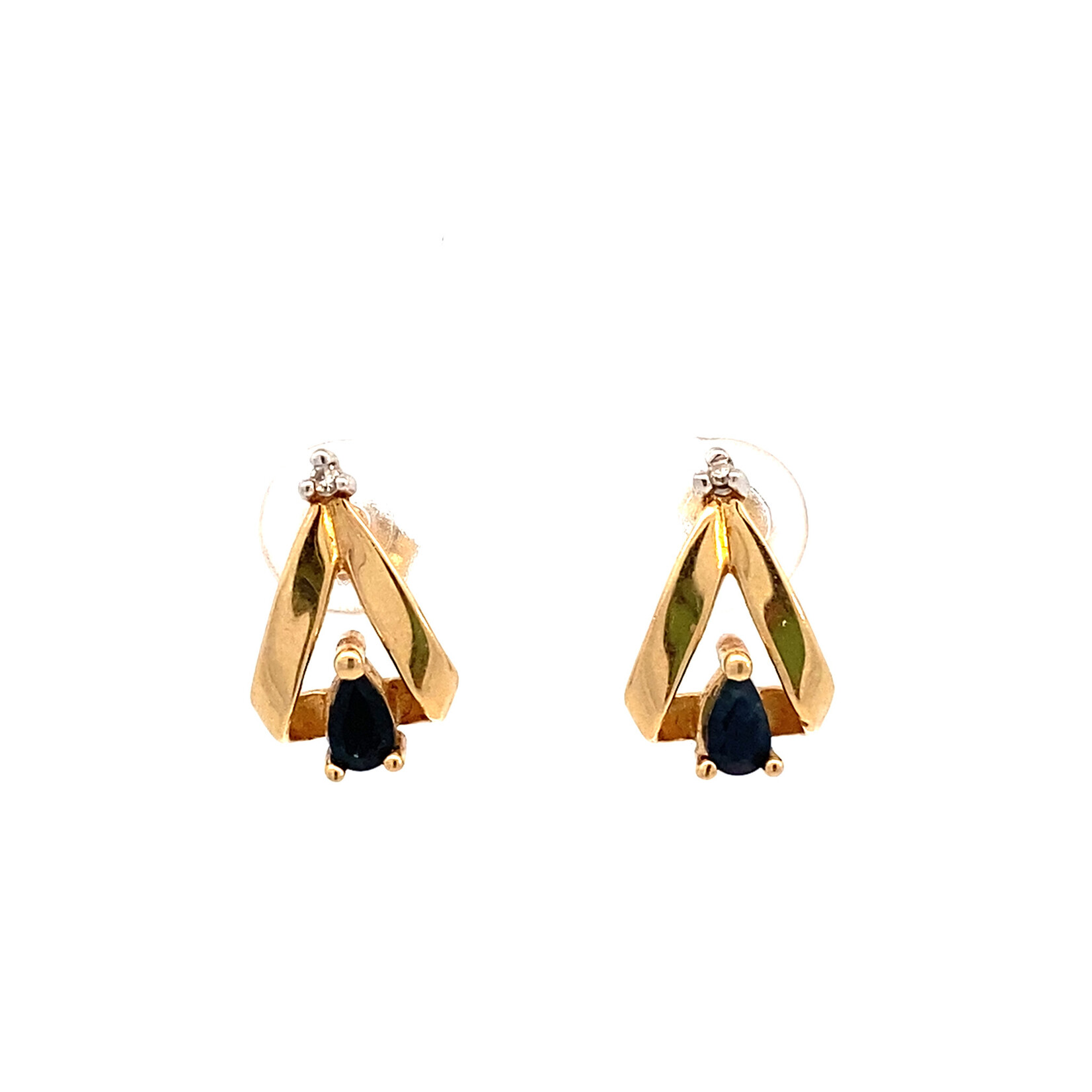 14K Yellow Gold Sapphire & Diamond Earrings