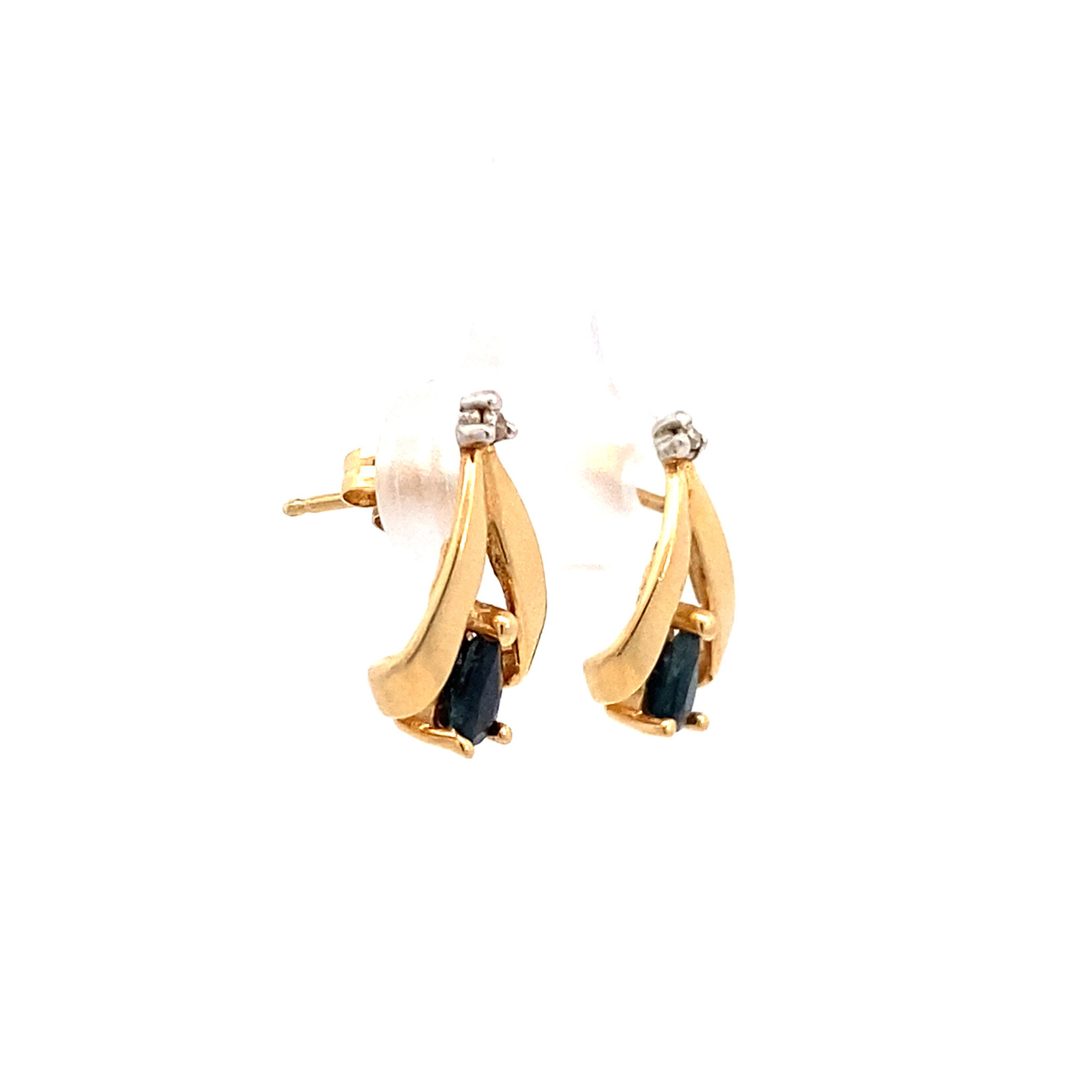 14K Yellow Gold Sapphire & Diamond Earrings