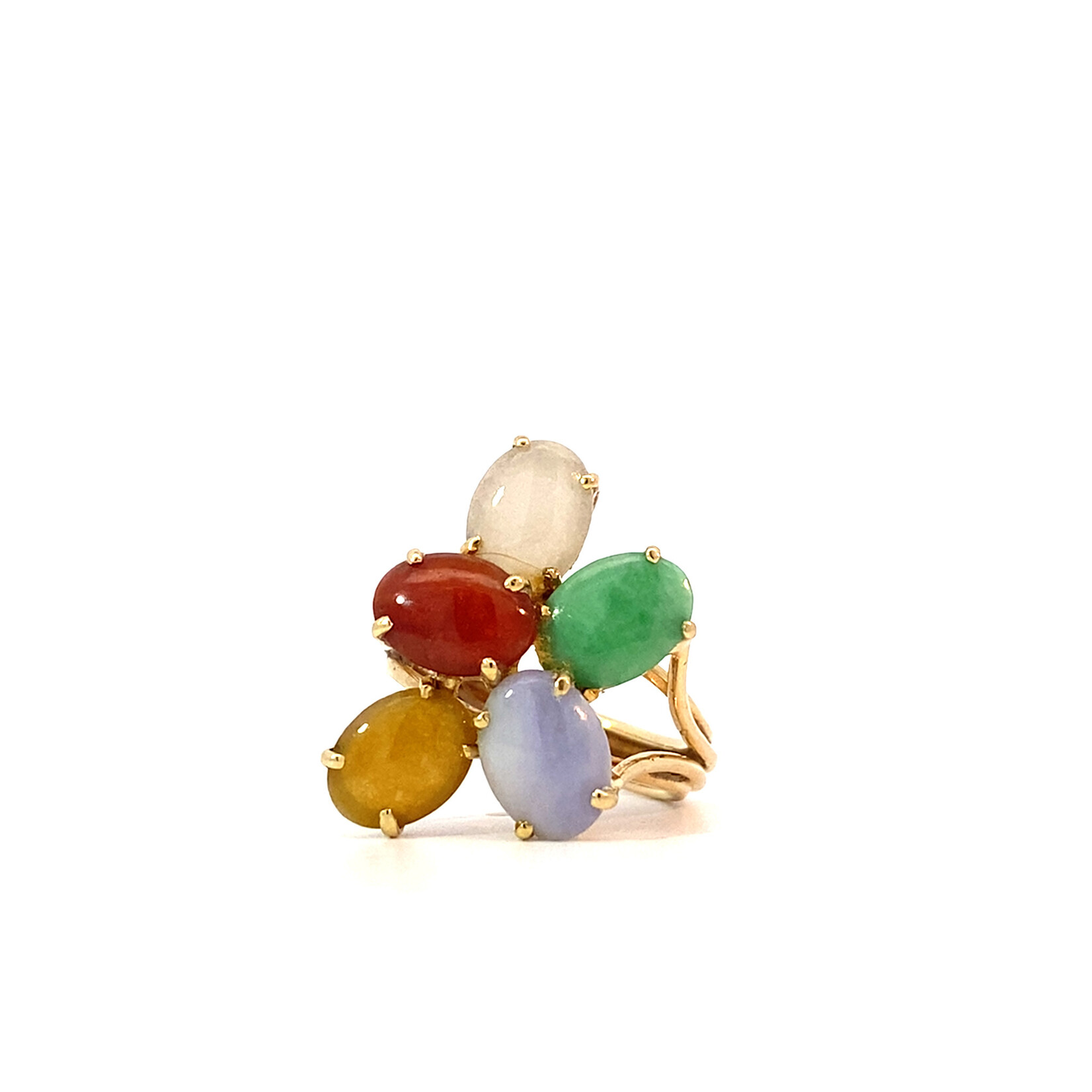 14K Yellow Gold Multi Jade Ring sz 4