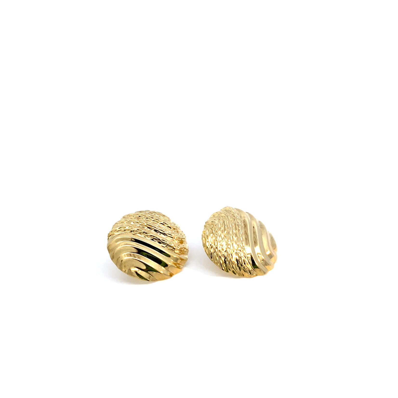 14K Yellow Gold Textured Dome Earrings