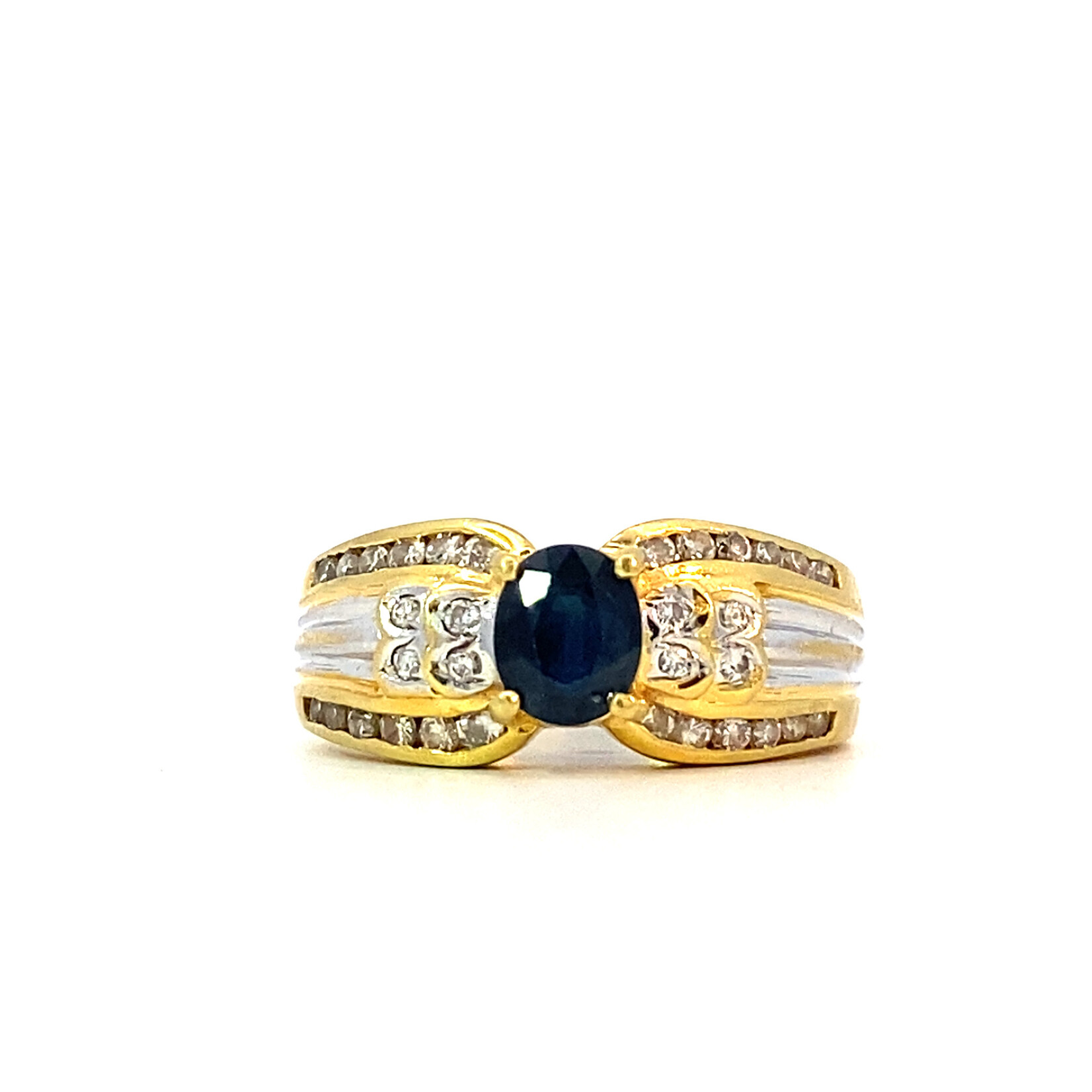 18K Yellow Gold Sapphire & Diamond Ring size 6 D+/-.28ctw S+/-.74ct