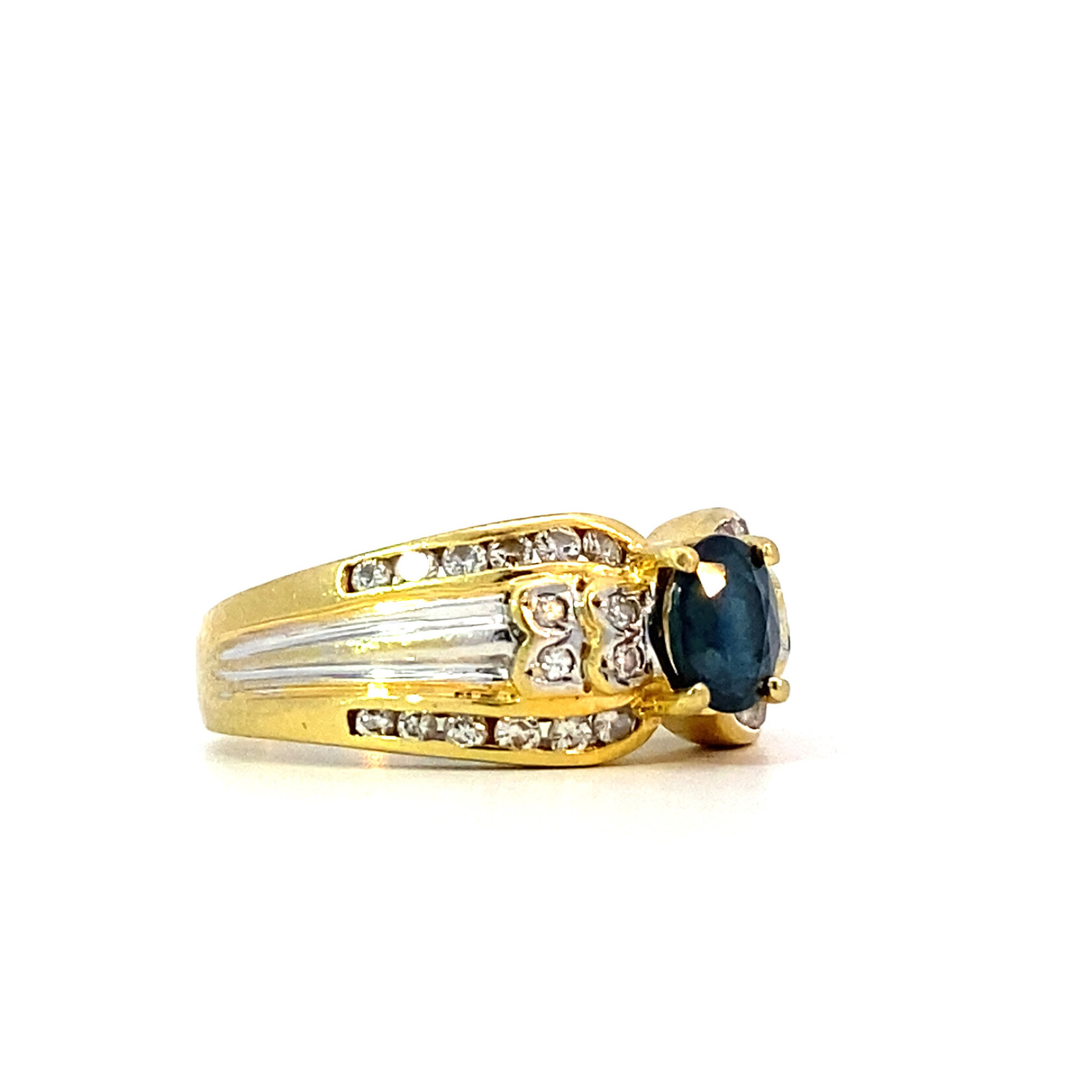 18K Yellow Gold Sapphire & Diamond Ring sz6 D+/-.28ctw S+/-.74ct