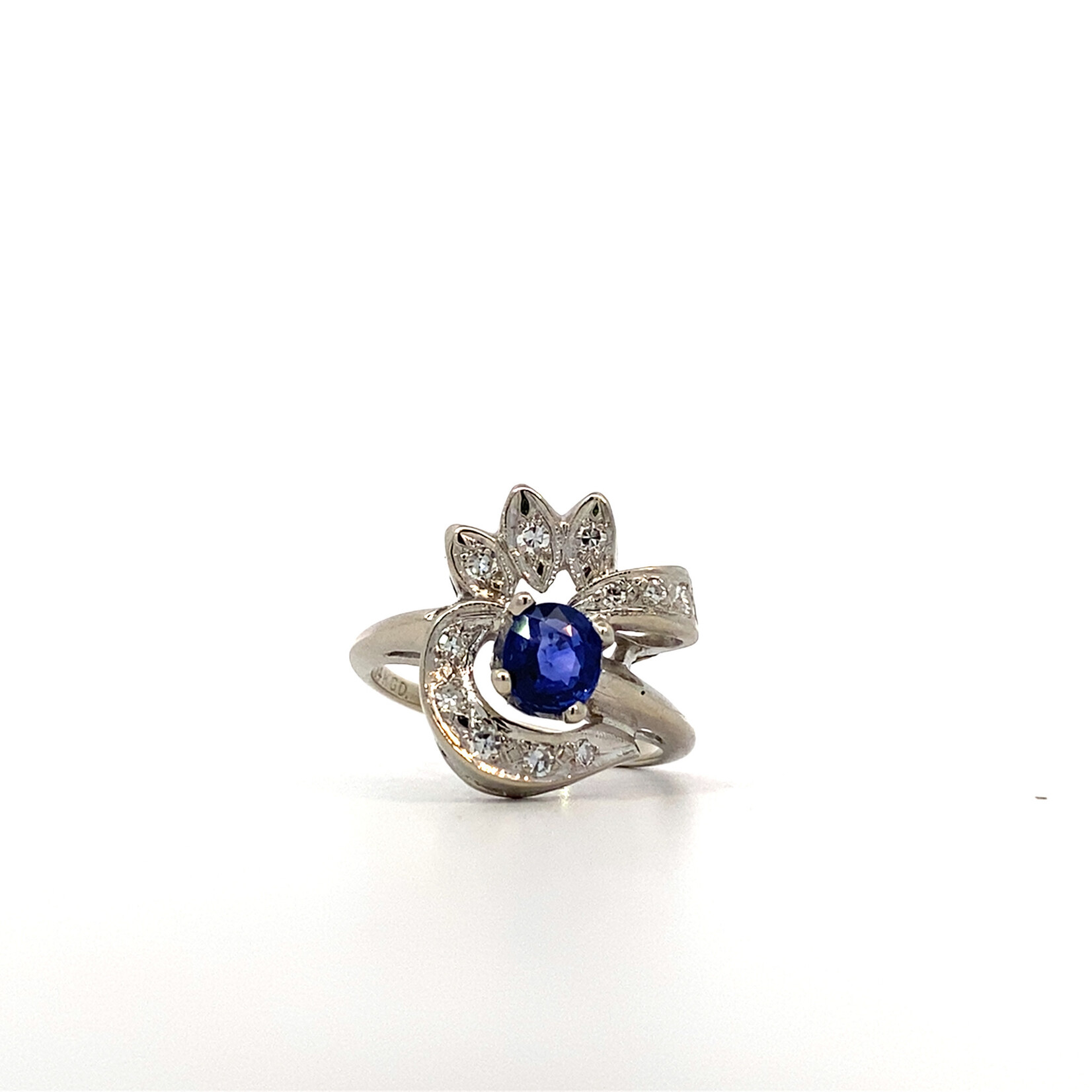 14K White Gold Sapphire & Diamond Ring sz5.75 D+/-.36cttw S.75ct