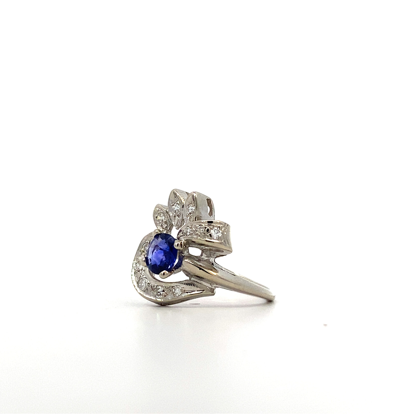 14K White Gold Sapphire & Diamond Ring sz5.75 D+/-.36cttw S.75ct