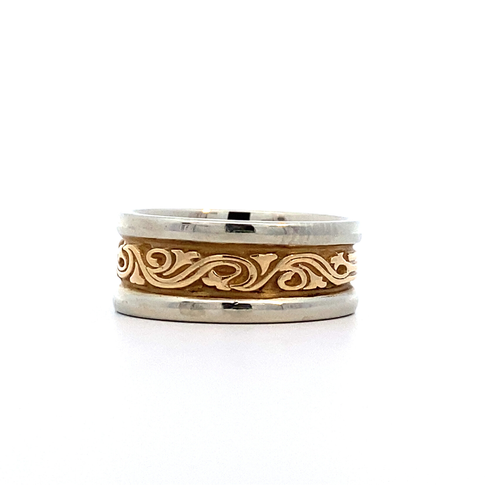 14K Two Tone Engraved Ring sz 5