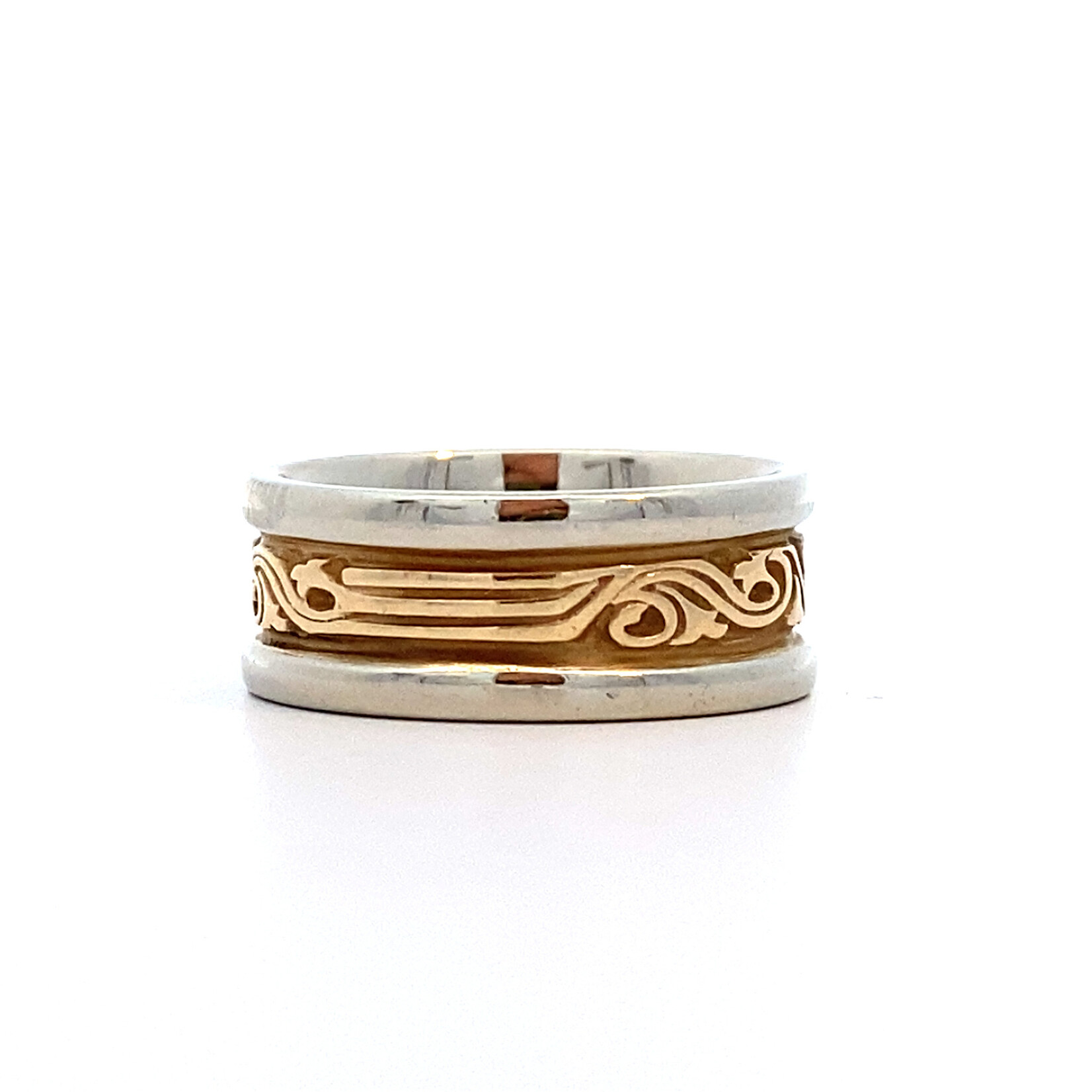 14K Two Tone Engraved Ring sz 5