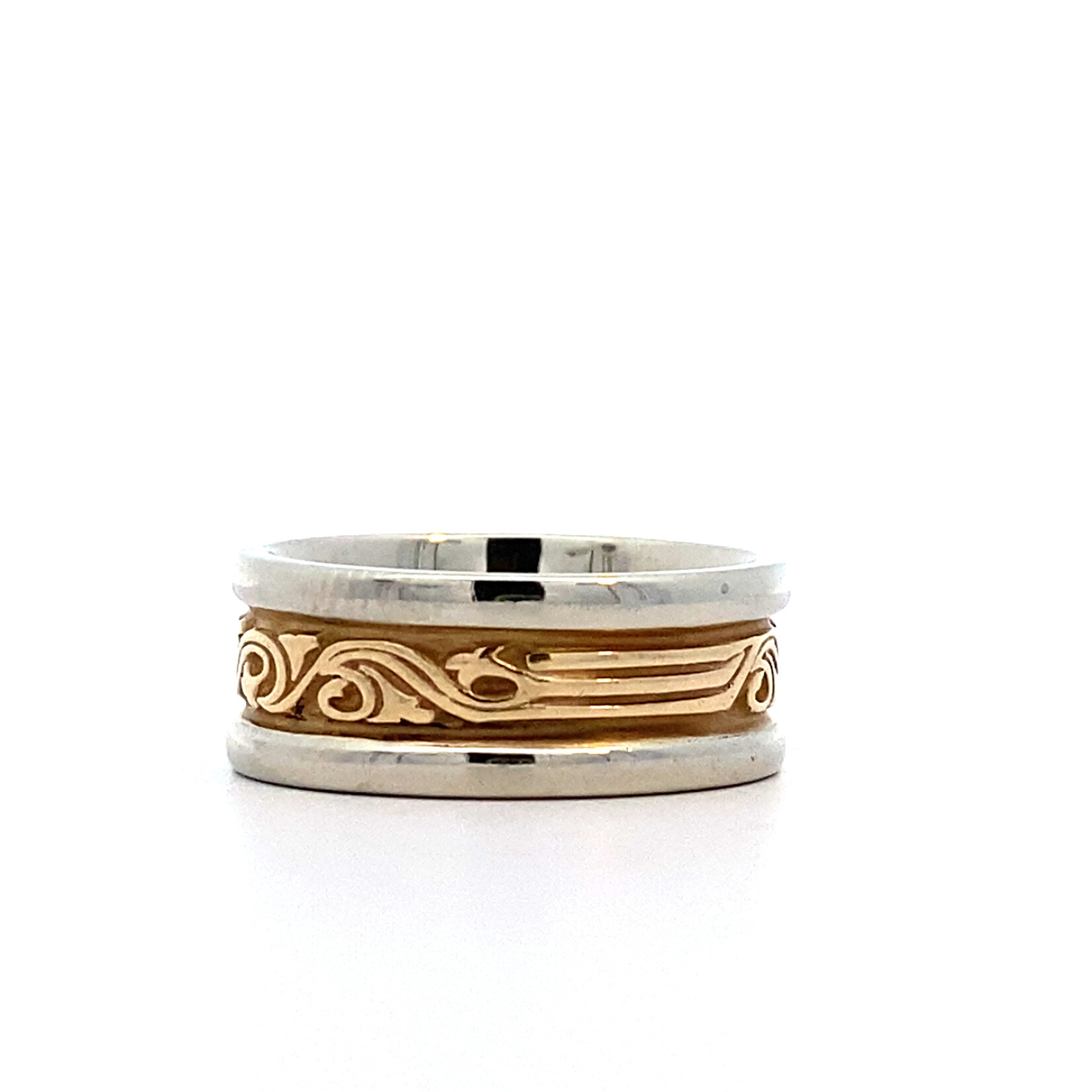 14K Two Tone Engraved Ring sz 5