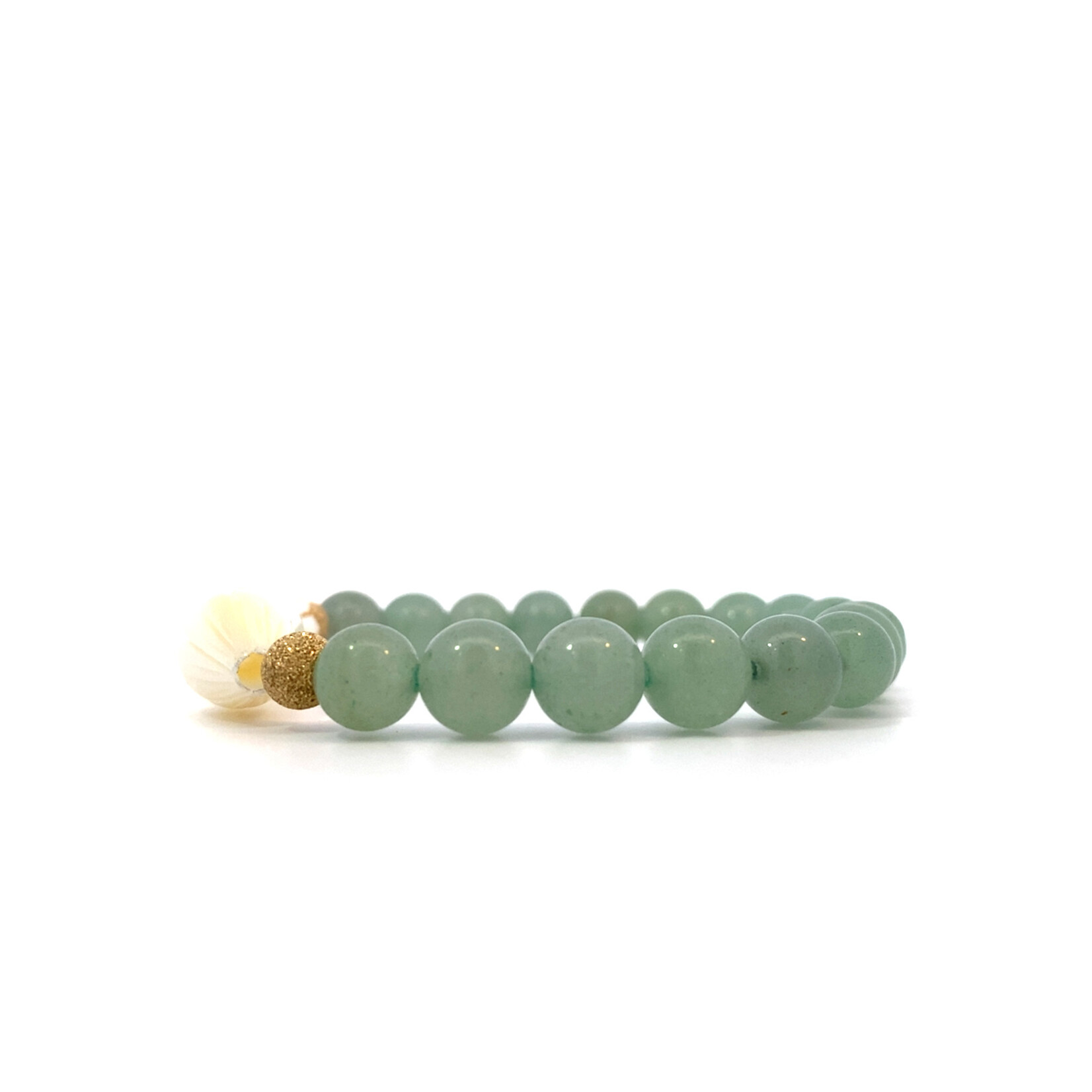 Gold Filled 7.25" 8mm Green Quartz Mother of Pearl Pikake with 14K Yellow Gold Star Dust bead bracelet