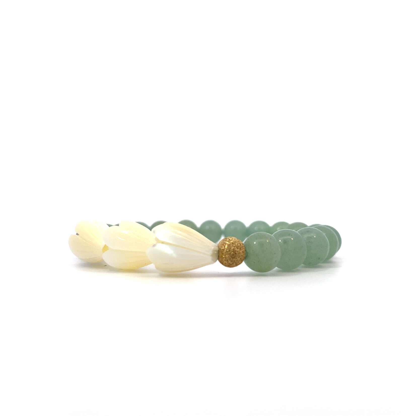 Gold Filled 7.25" 8mm Green Quartz Mother of Pearl Pikake with 14K Yellow Gold Star Dust bead bracelet