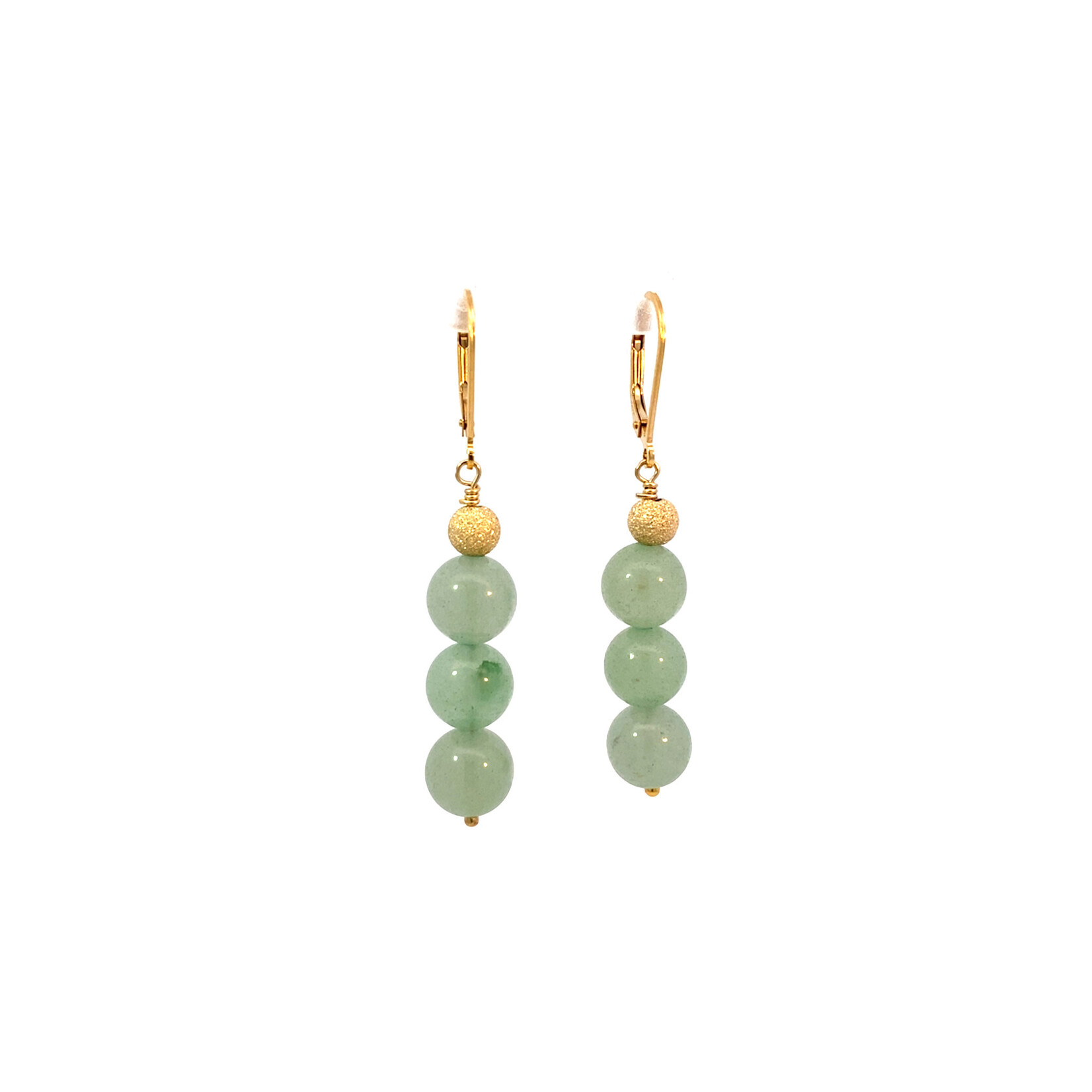 Gold Filled 8mm Green Quartz with 14K Yellow Gold Stardust beads on Lever-backs
