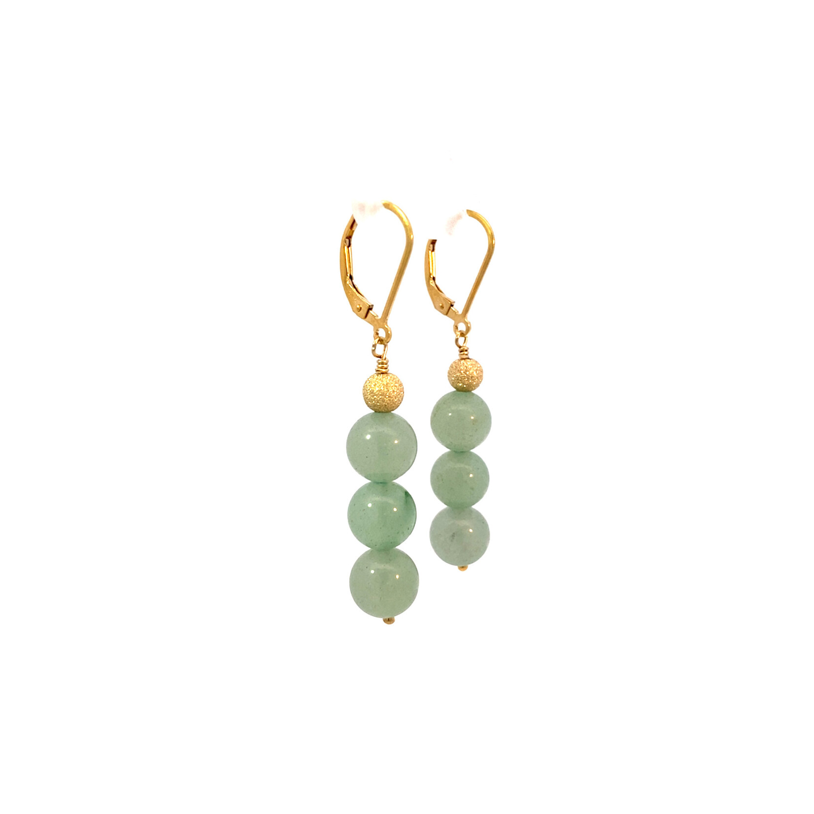 Gold Filled 8mm Green Quartz with 14K Yellow Gold Stardust beads on Lever-backs