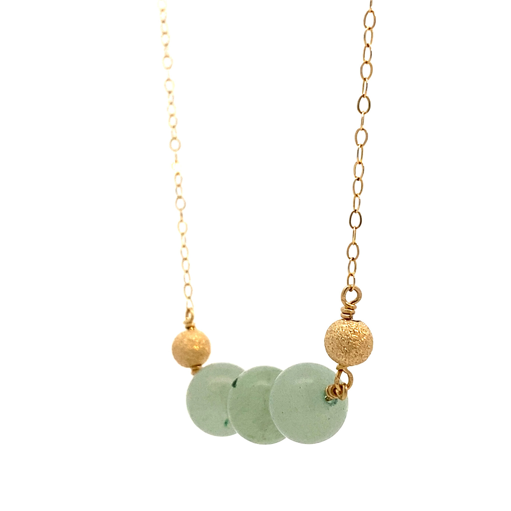 Gold Filled 20" 8mm Green Quartz with 14K Yellow Gold Star Dust bead necklace