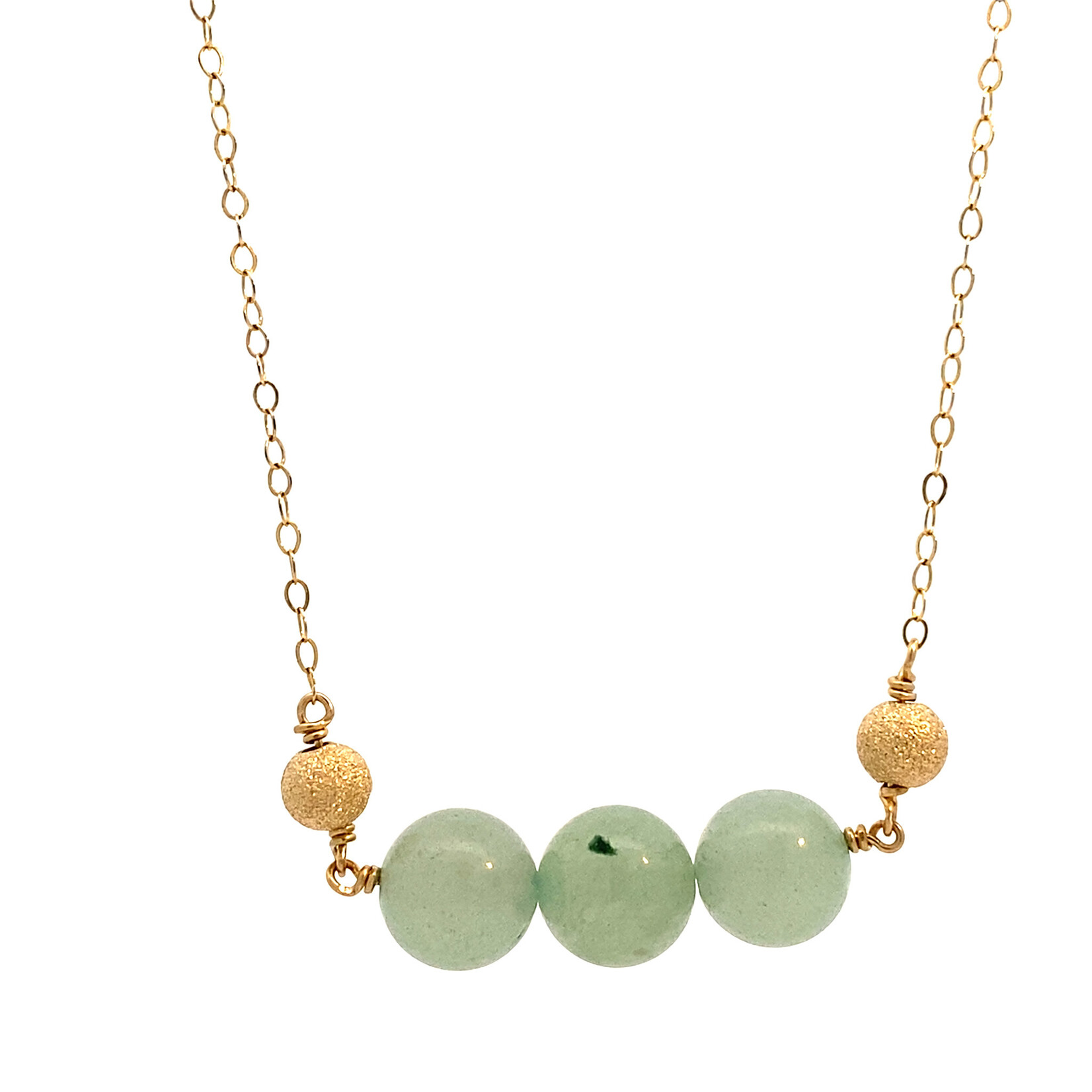 Gold Filled 20" 8mm Green Quartz with 14K Yellow Gold Star Dust bead necklace