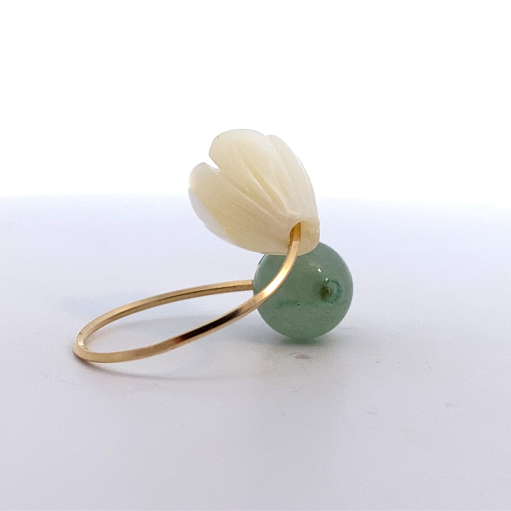 Gold Filled 8mm Green Quartz with Mother of Pearl Pikake Bypass Ring