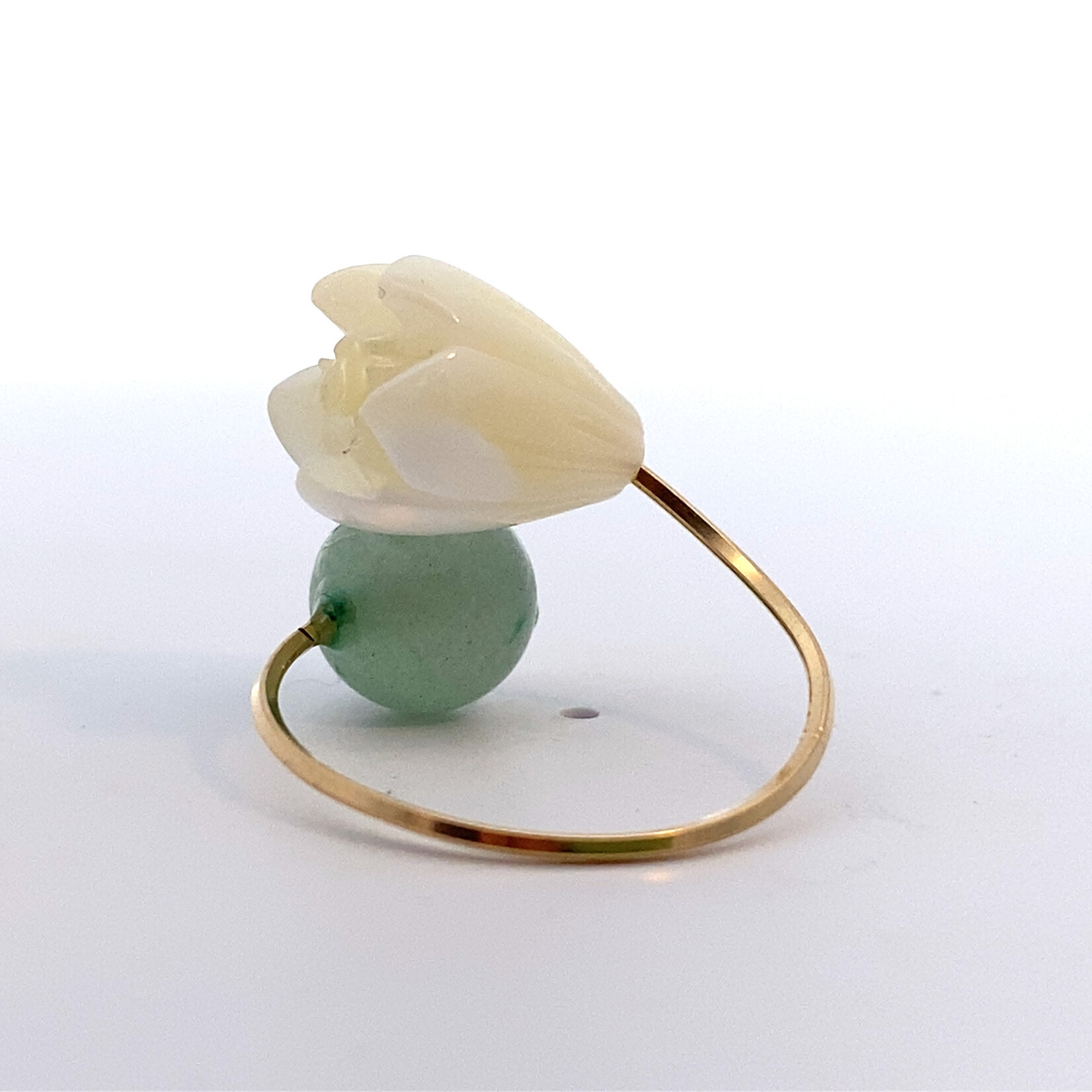 Gold Filled 8mm Green Quartz with Mother of Pearl Pikake Bypass Ring