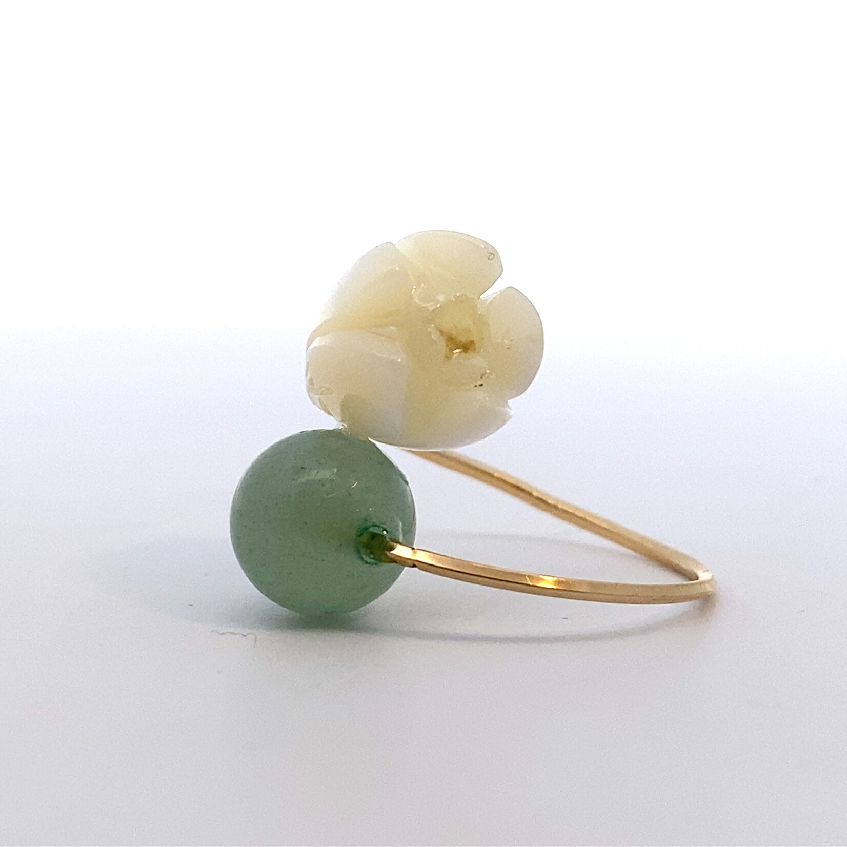 Gold Filled 8mm Green Quartz with Mother of Pearl Pikake Bypass Ring