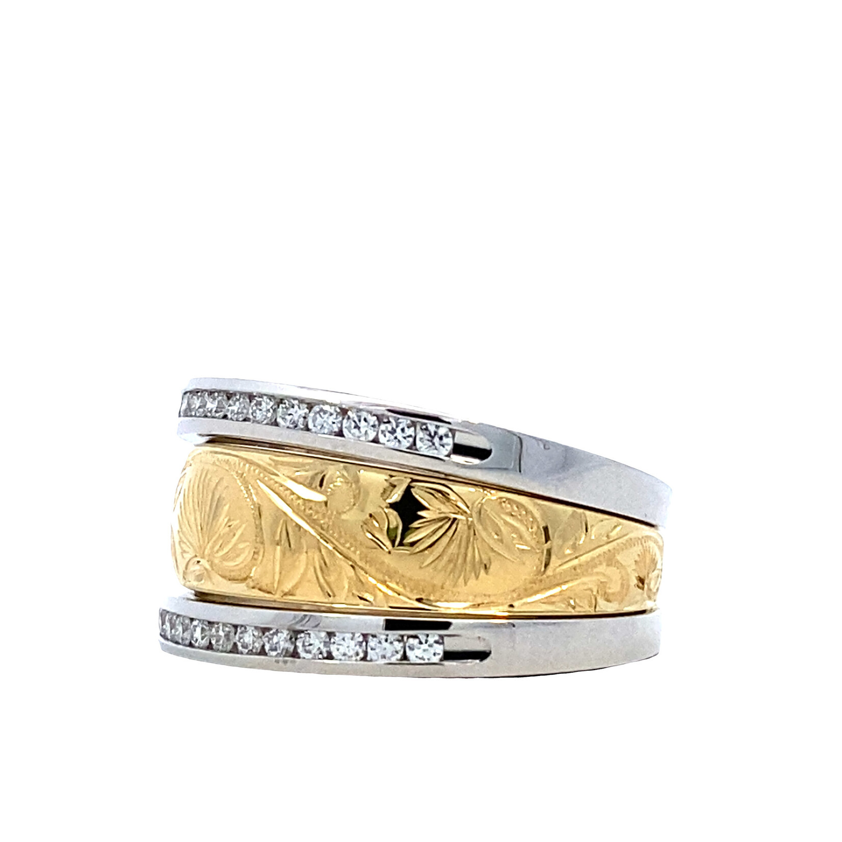 Lehua Blossom 18K Yellow Gold & Platinum 11mm DTRS LB GH/VS D.30cttw sz7.5