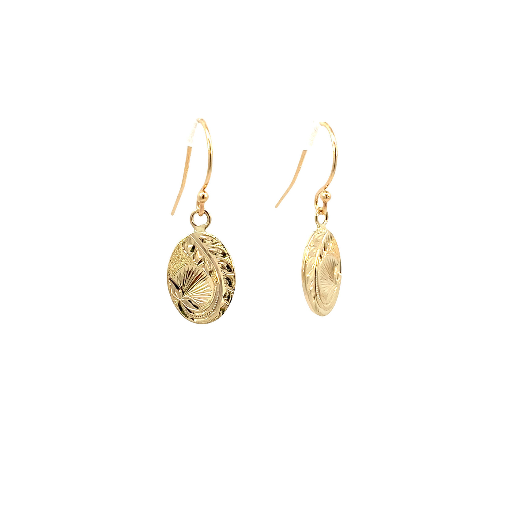 14K Yellow Gold Oval ʻŌhia Lehua Mini Dangle Earrings