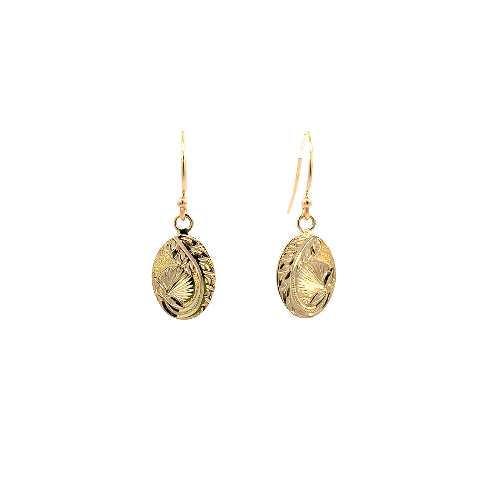 14K Yellow Gold Oval ʻŌhia Lehua Mini Dangle Earrings