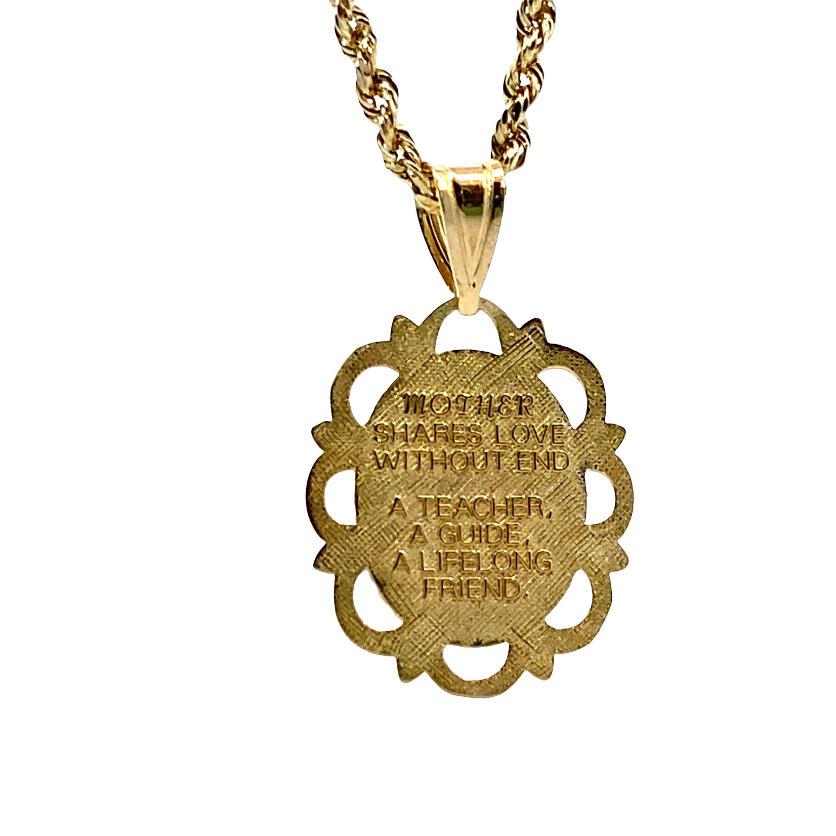 14K Yellow Gold 20" Mother's Pendant on Hollow Rope