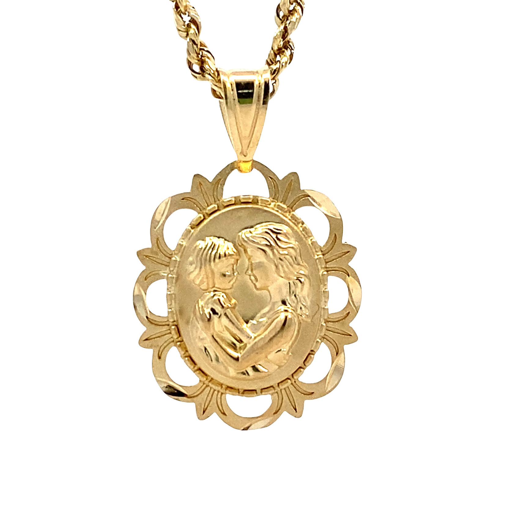 14K Yellow Gold 20" Mother's Pendant on Hollow Rope